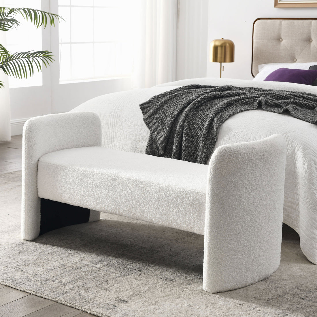 Welike 52" Bench for Bedroom End of Bed Modern ivory-foam-polyester