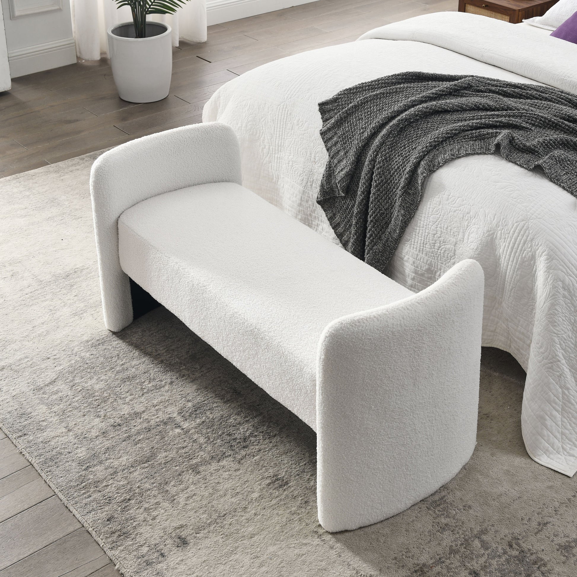 Welike 52" Bench for Bedroom End of Bed Modern ivory-foam-polyester