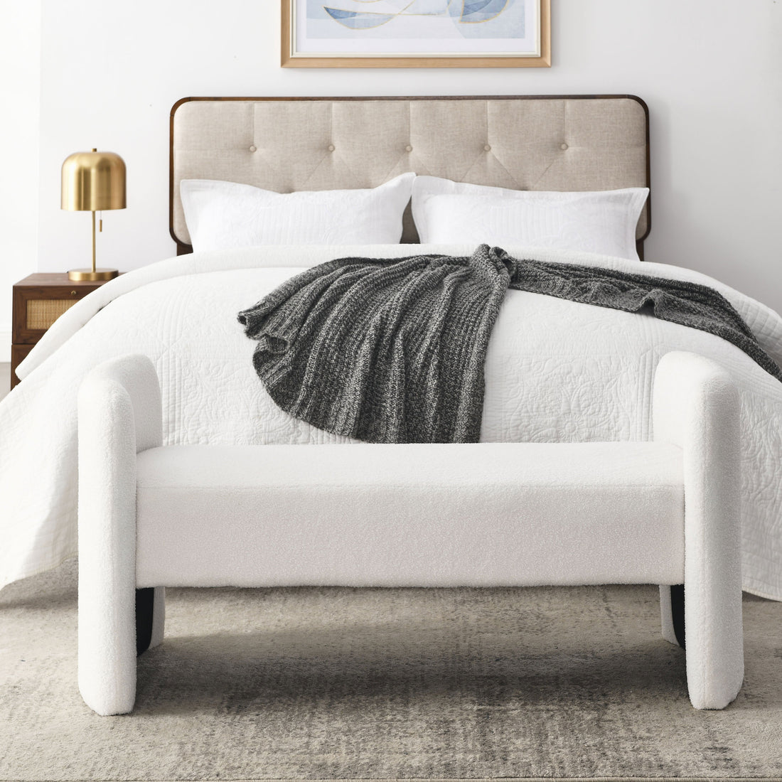 Welike 52" Bench for Bedroom End of Bed Modern ivory-foam-polyester