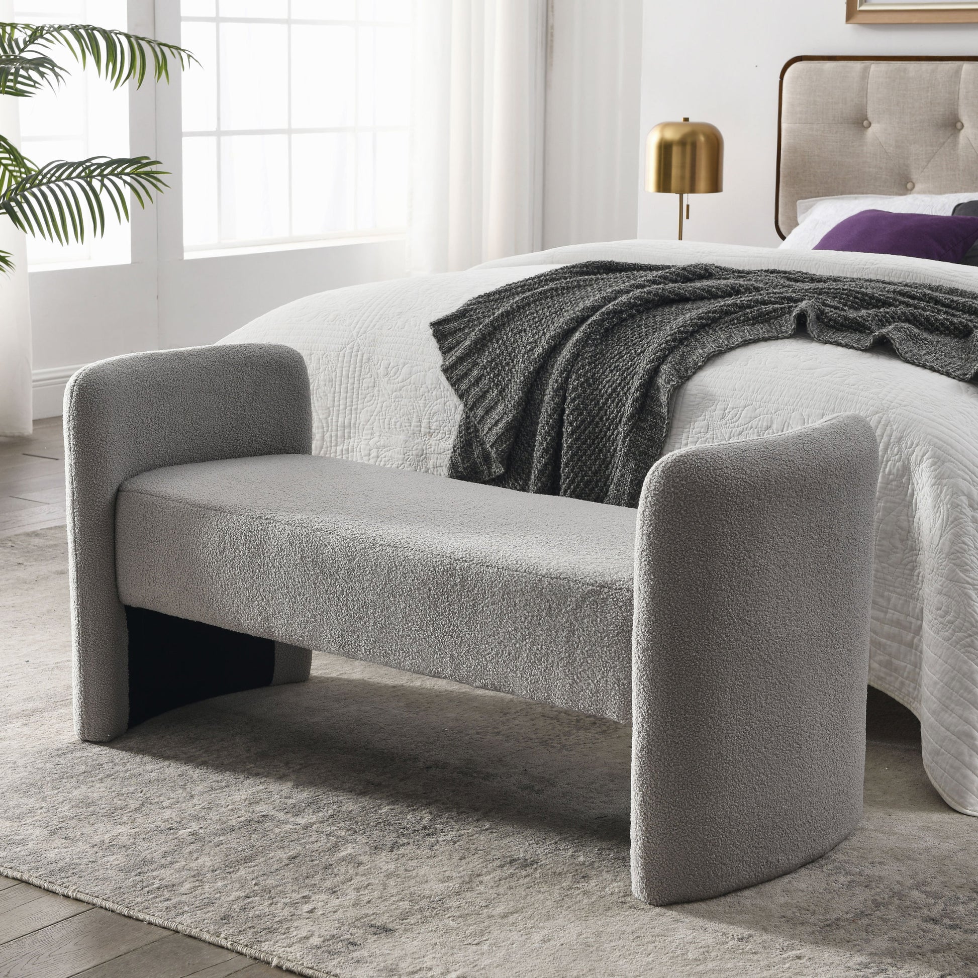 Welike 52" Bench for Bedroom End of Bed Modern grey teddy-foam-polyester