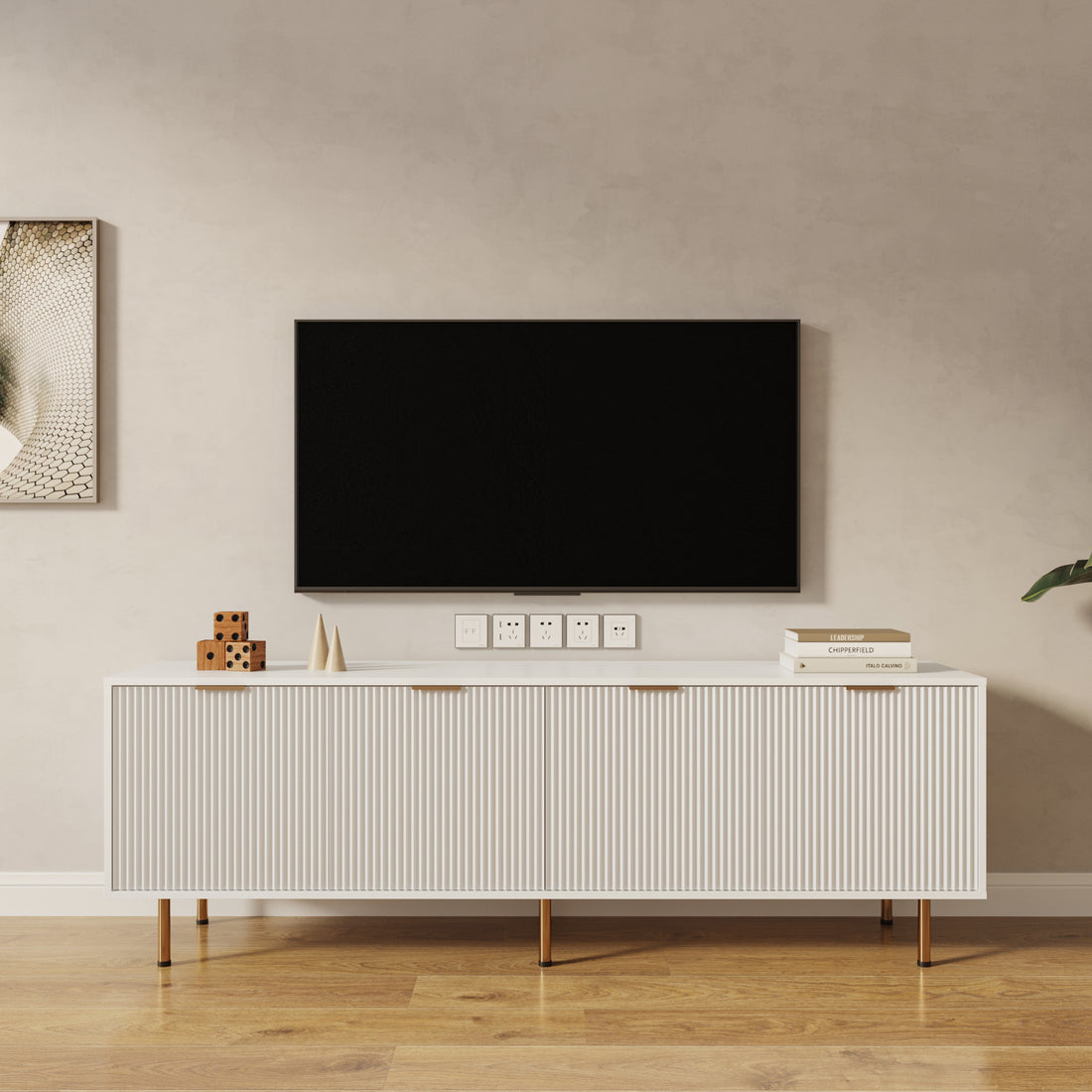 Modern Warm White Tv Cabinet For 80 Inch Tv