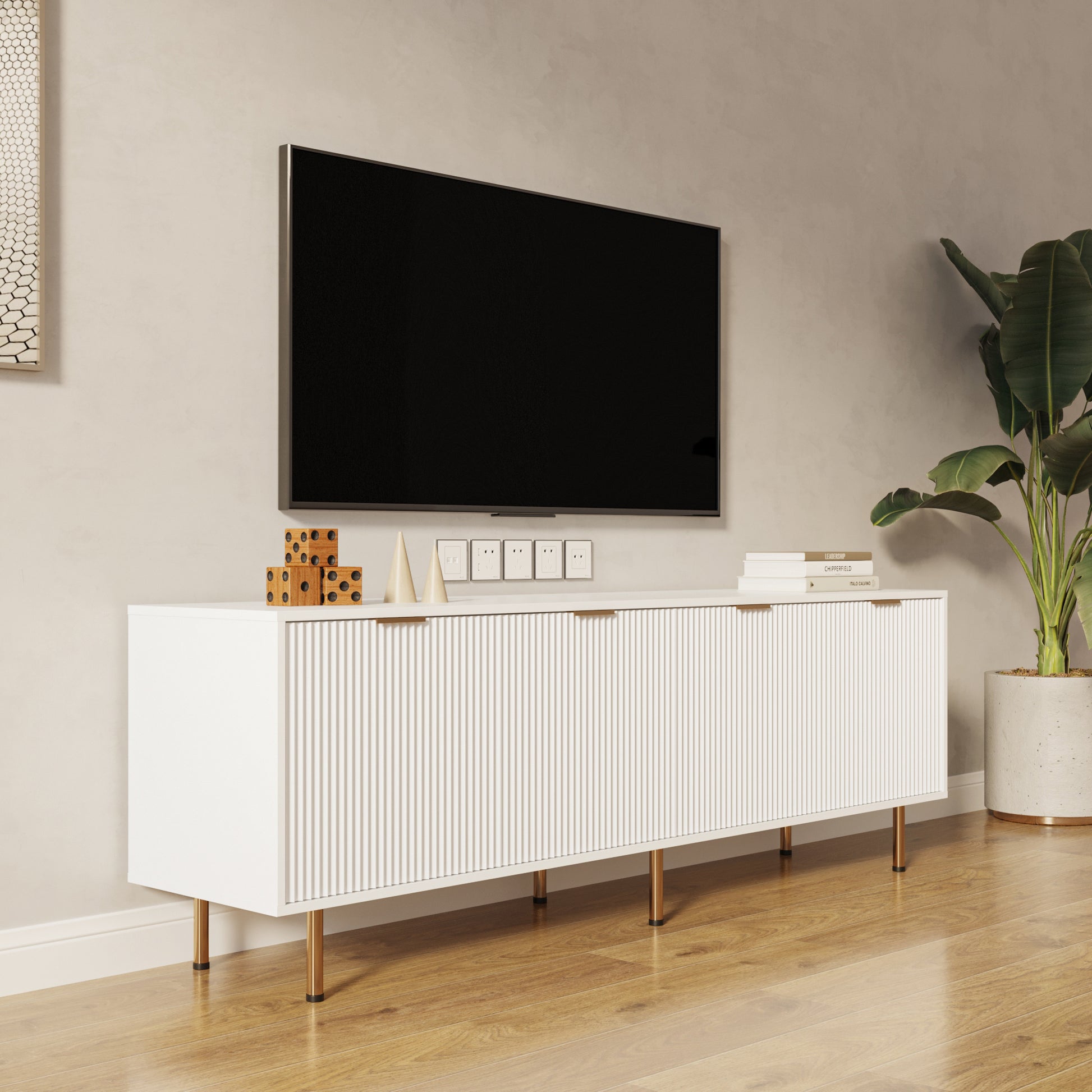 Modern Warm White Tv Cabinet For 80 Inch Tv