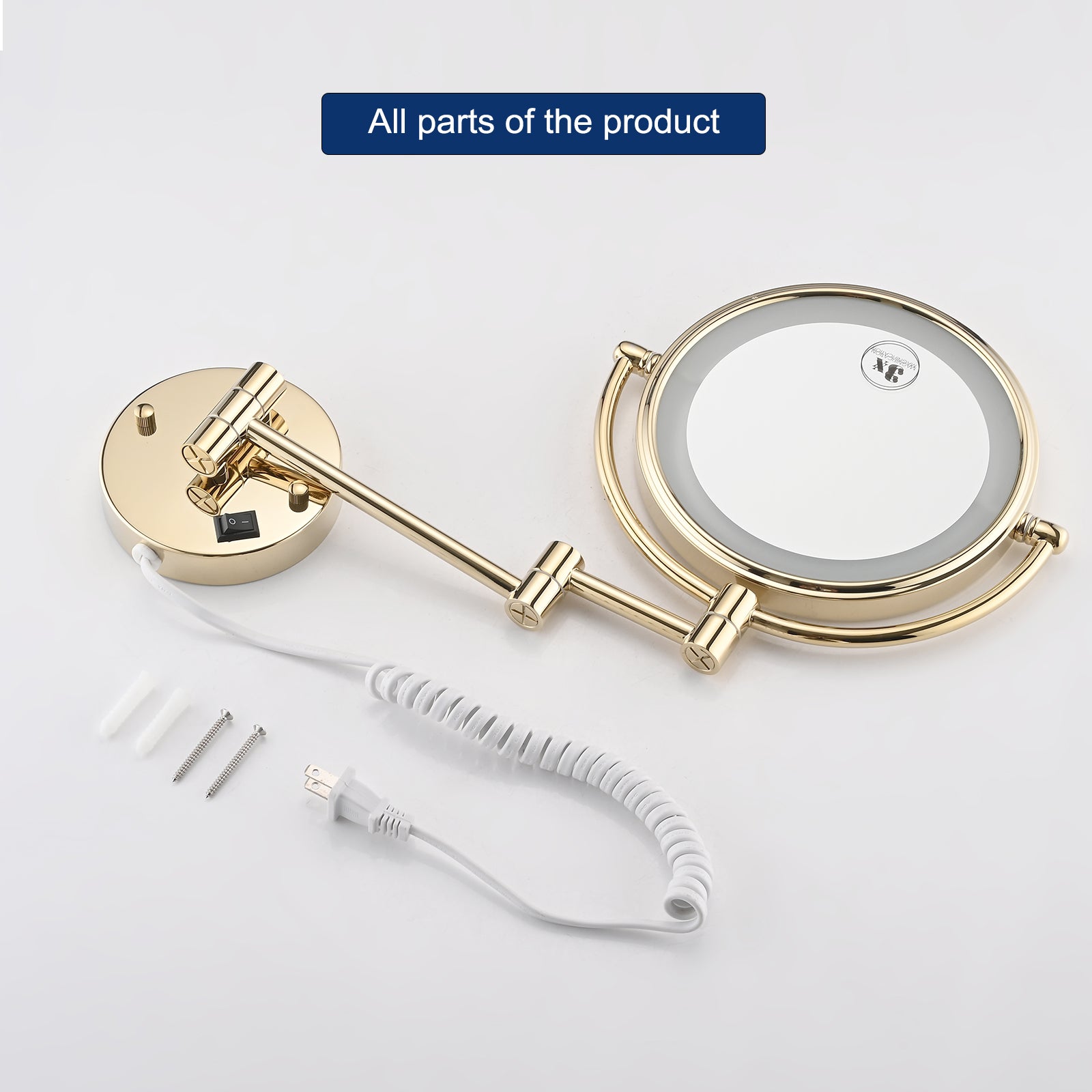 8 Inch LED Wall Mount Two Sided Magnifying Makeup gold-stainless steel