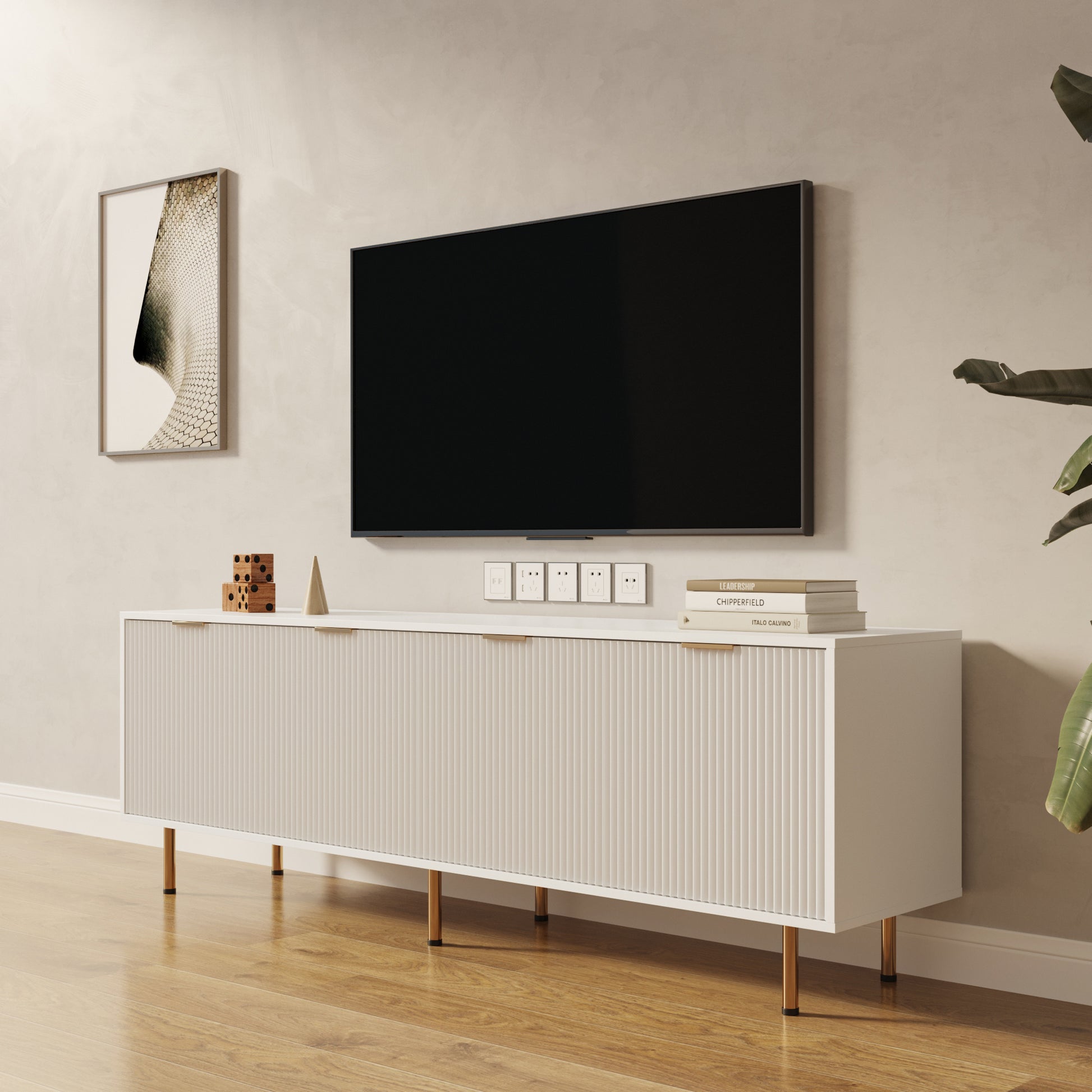 Modern Warm White Tv Cabinet For 80 Inch Tv