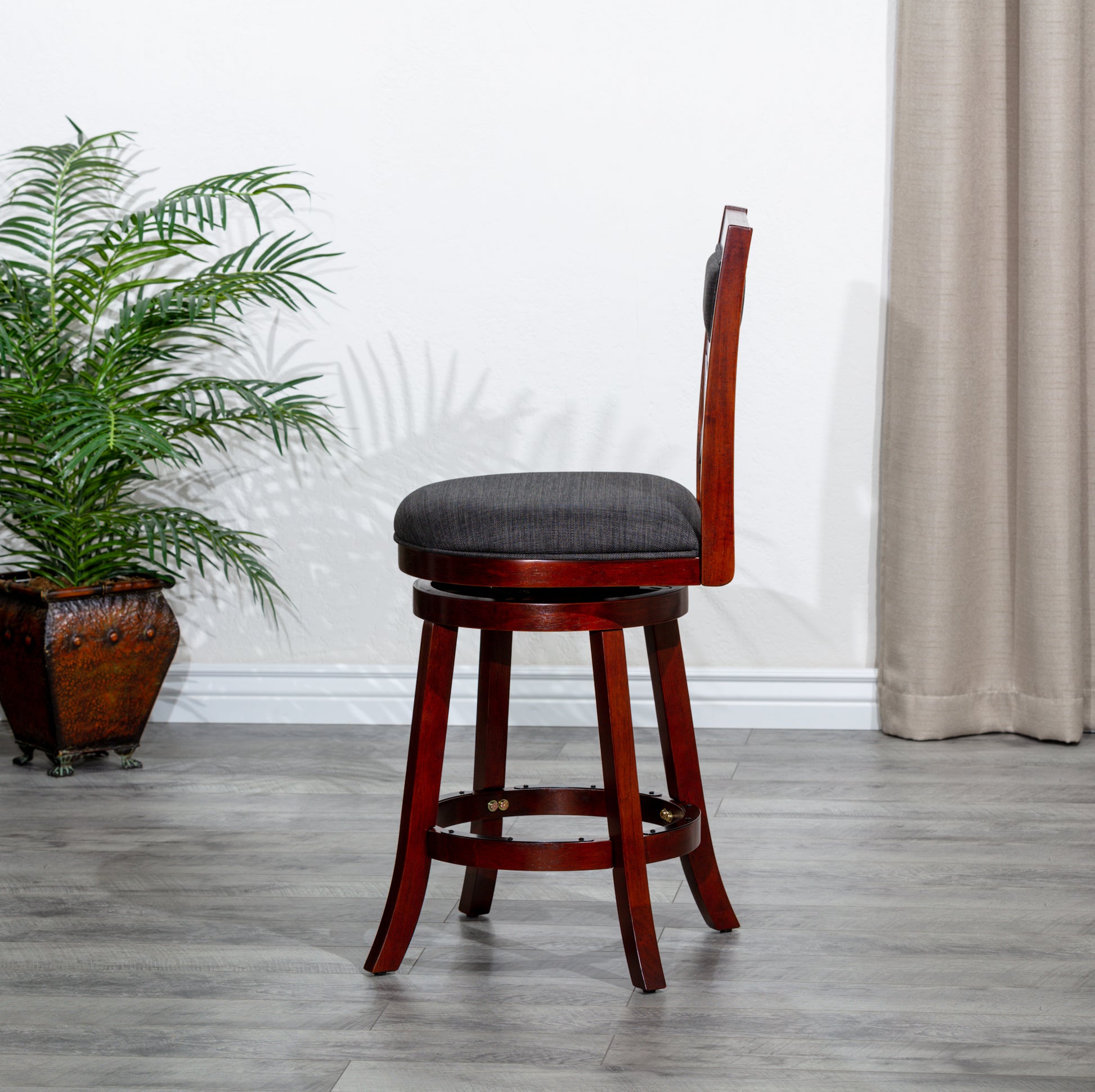 30" Bar Height X Back Swivel Stool, Stool, Cherry cherry-fabric