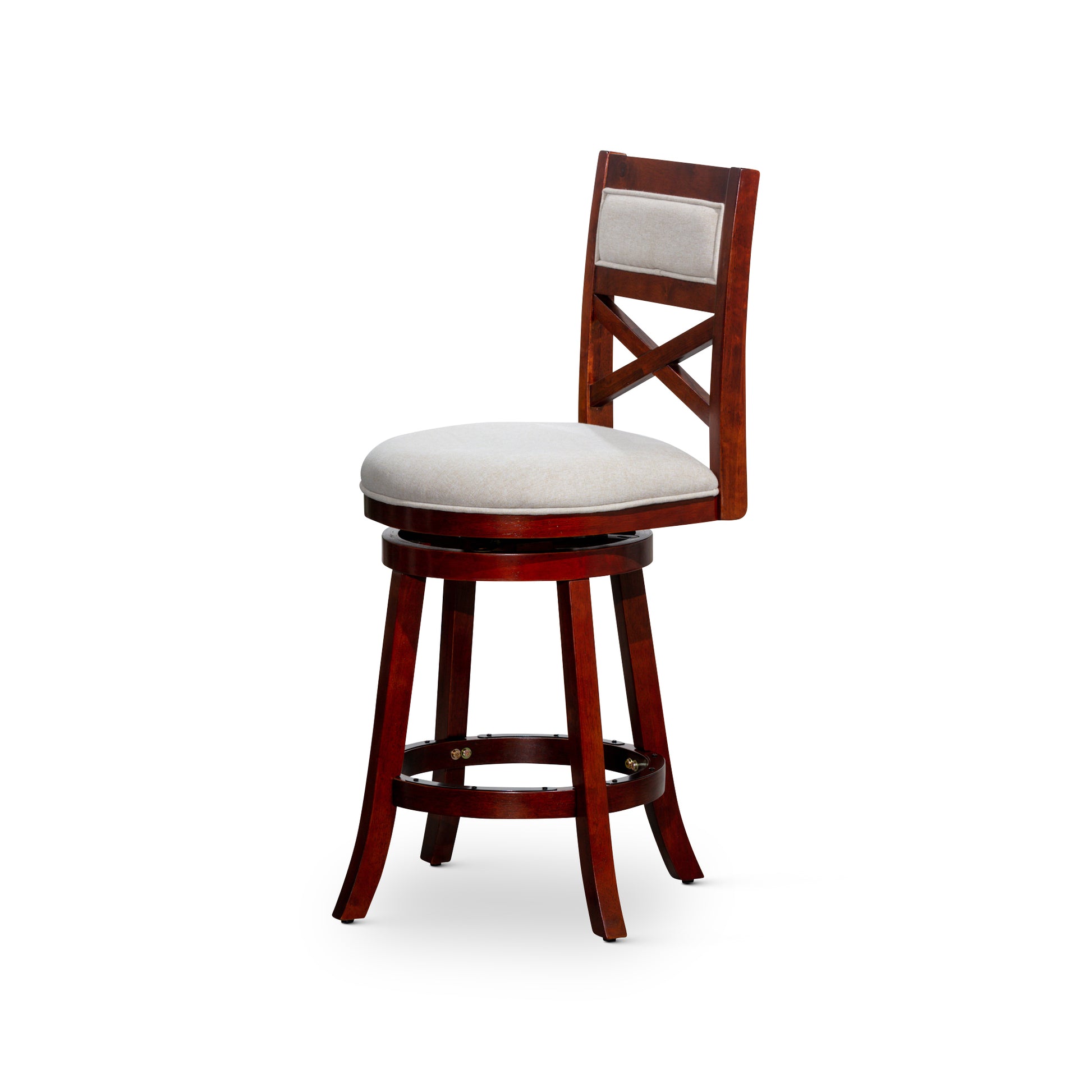 30" Bar Height X Back Swivel Stool, Cherry Finish cherry-fabric