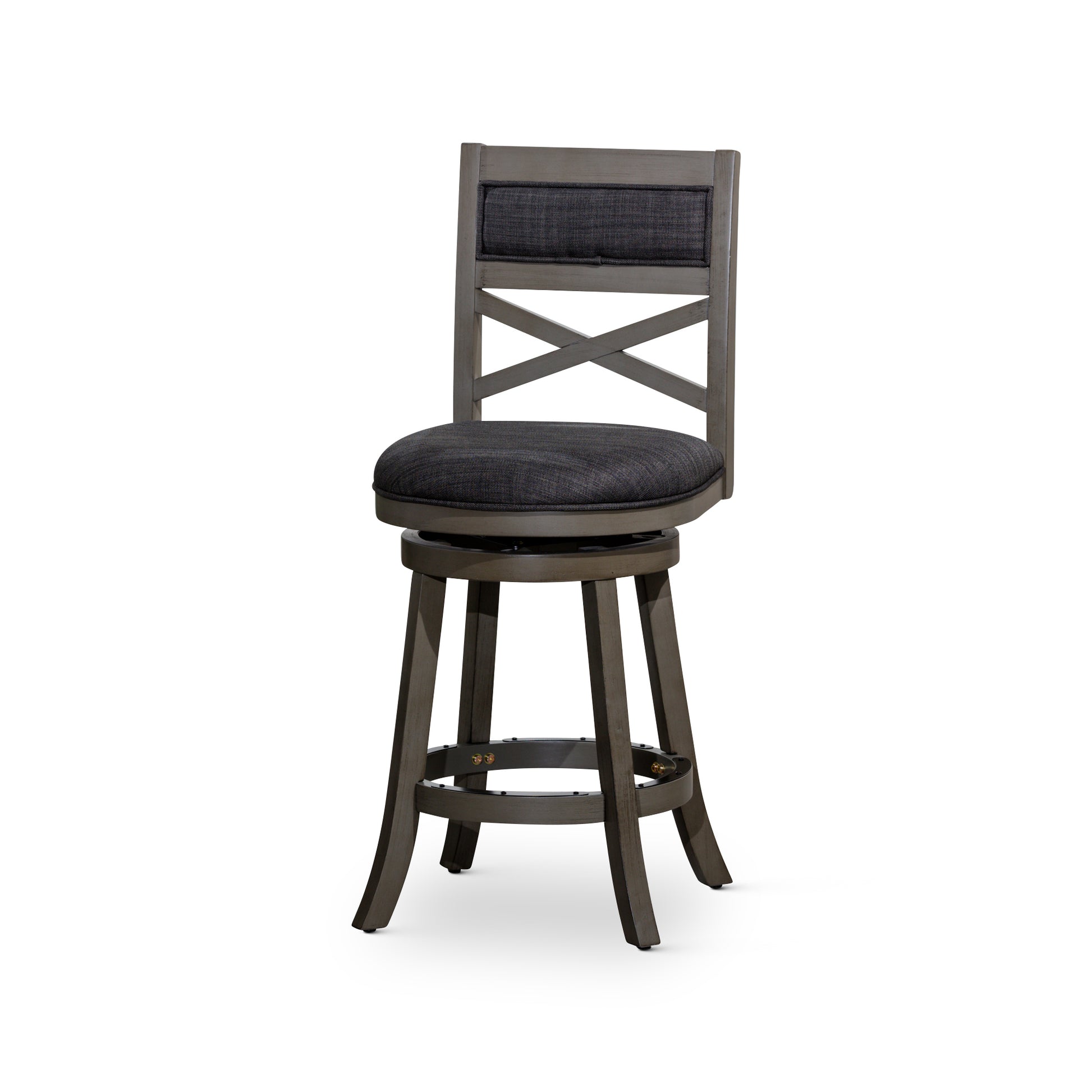 30" Bar Height X Back Swivel Stool, Weathered Gray gray-fabric