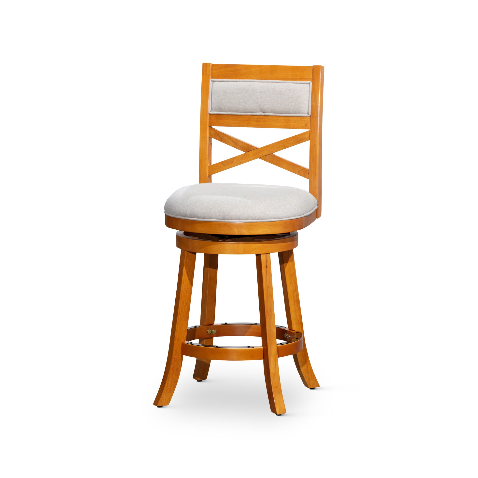 30" Bar Height X Back Swivel Stool, Natural Finish natural-fabric