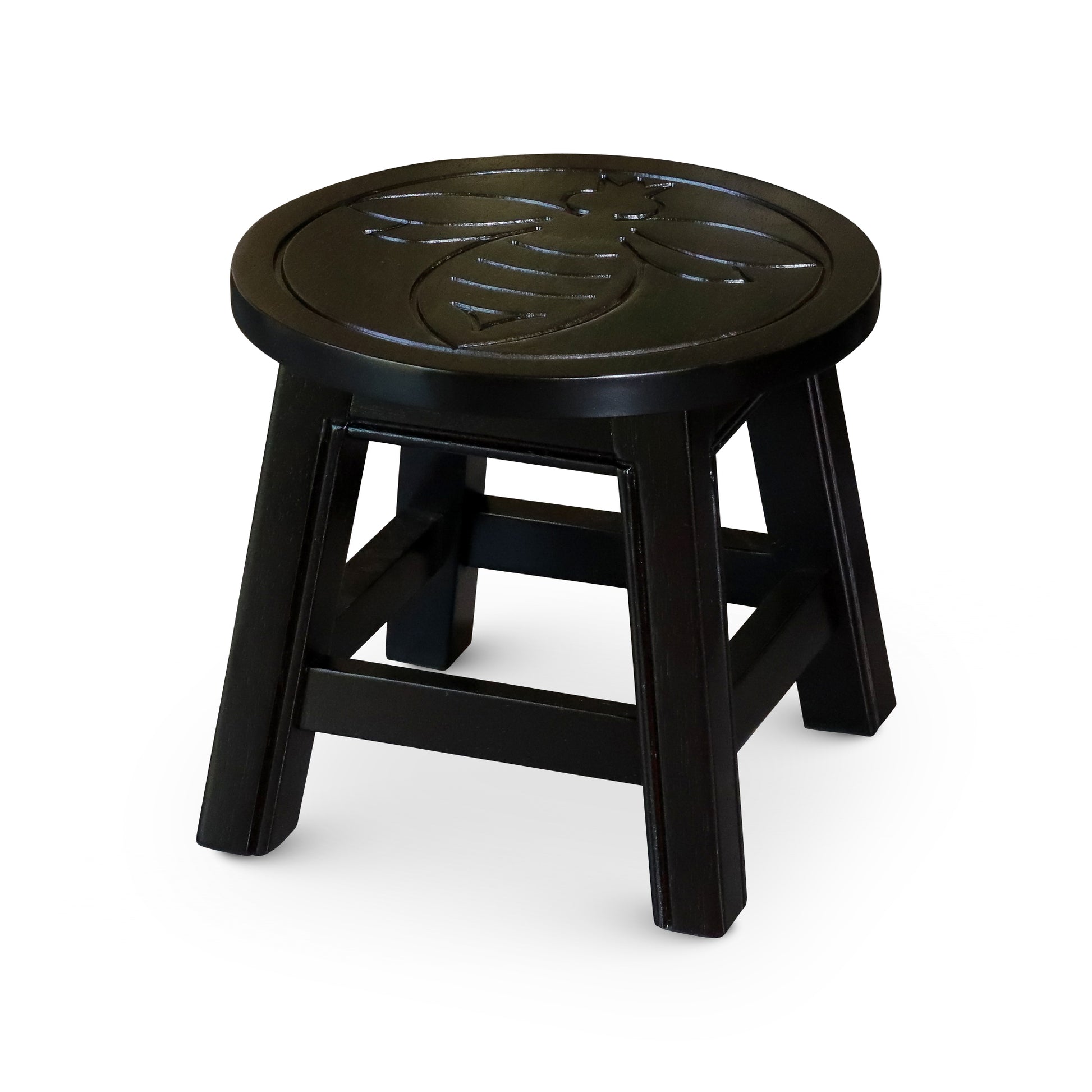 Carved Wooden Step Stool, Queen Bee, Espresso espresso-rubber wood