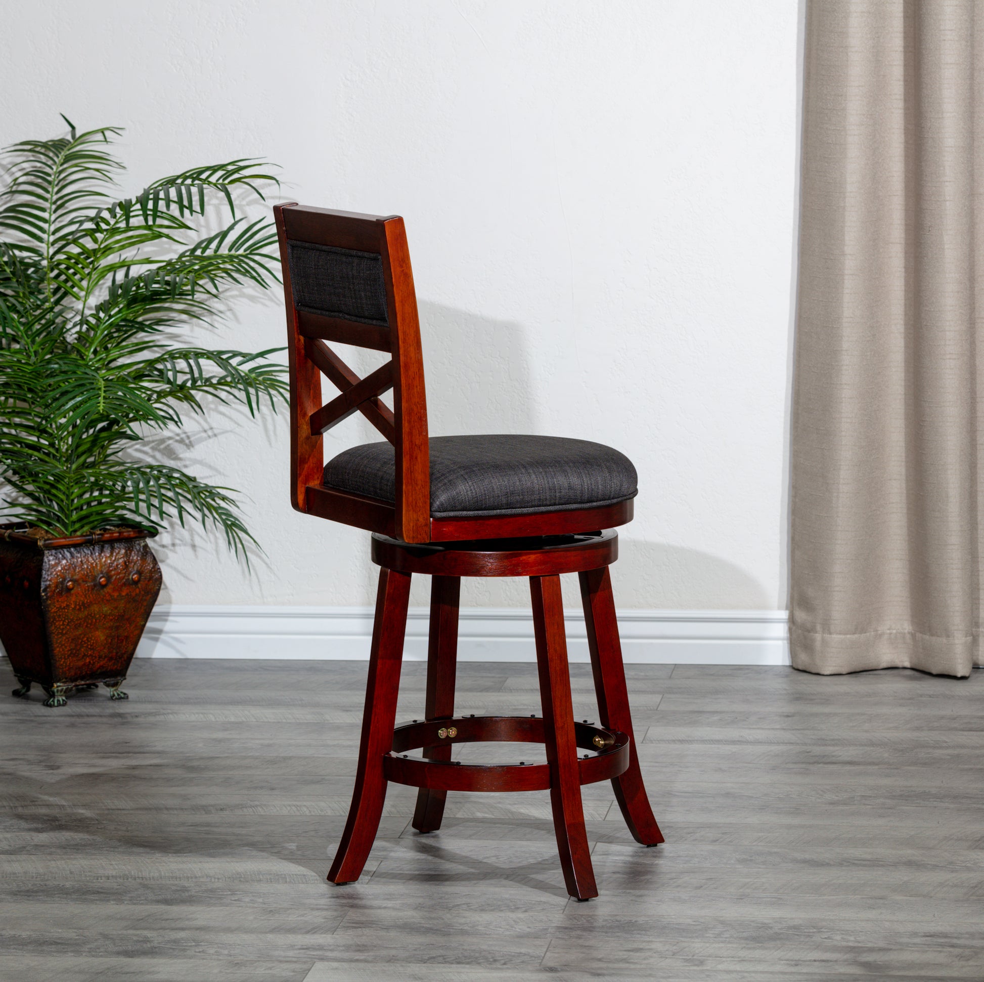 30" Bar Height X Back Swivel Stool, Stool, Cherry cherry-fabric