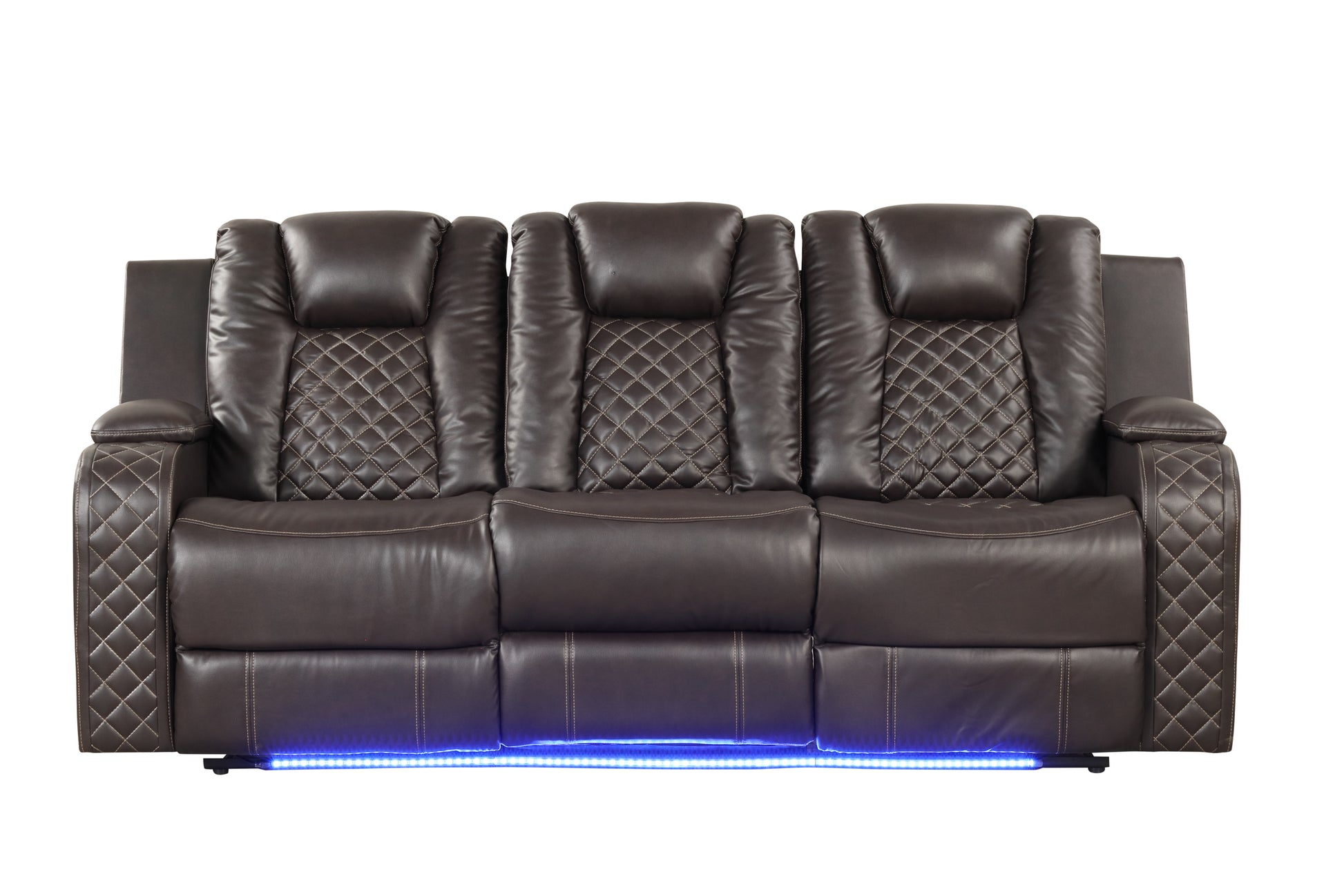 Benz LED & Power Reclining Sofa Made With Faux Leather brown-faux leather-metal-primary living