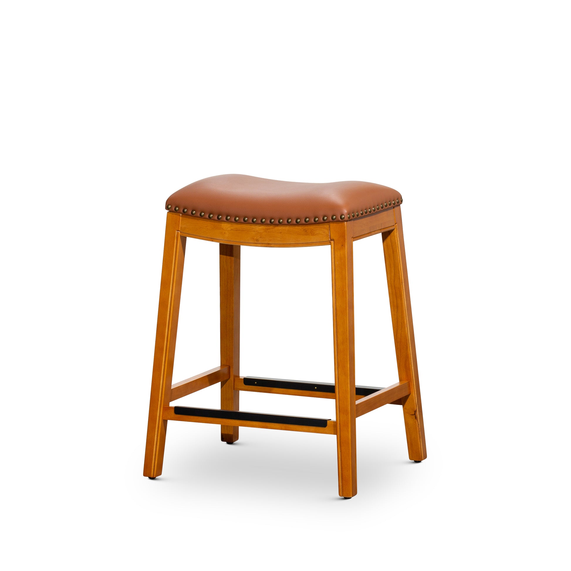 24" Counter Stool, Natural Finish, Saddle Leather Seat natural-bonded leather