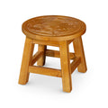 Carved Wooden Step Stool, Floral, Natural natural-rubber wood