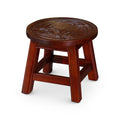 Carved Wooden Step Stool, Floral, Cherry cherry-rubber wood