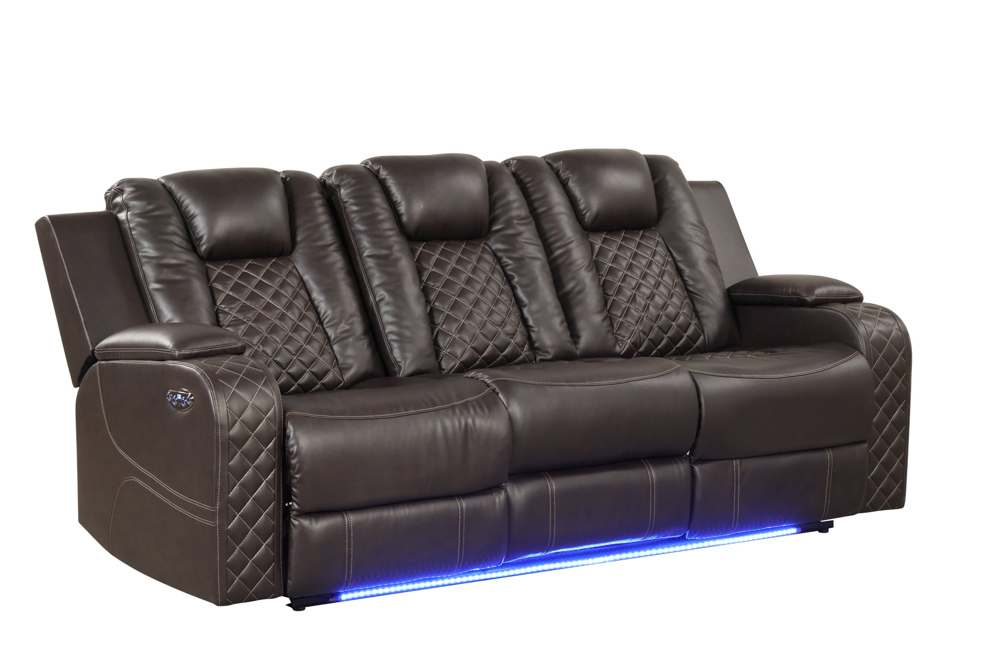 Benz LED & Power Reclining Sofa Made With Faux Leather brown-faux leather-metal-primary living