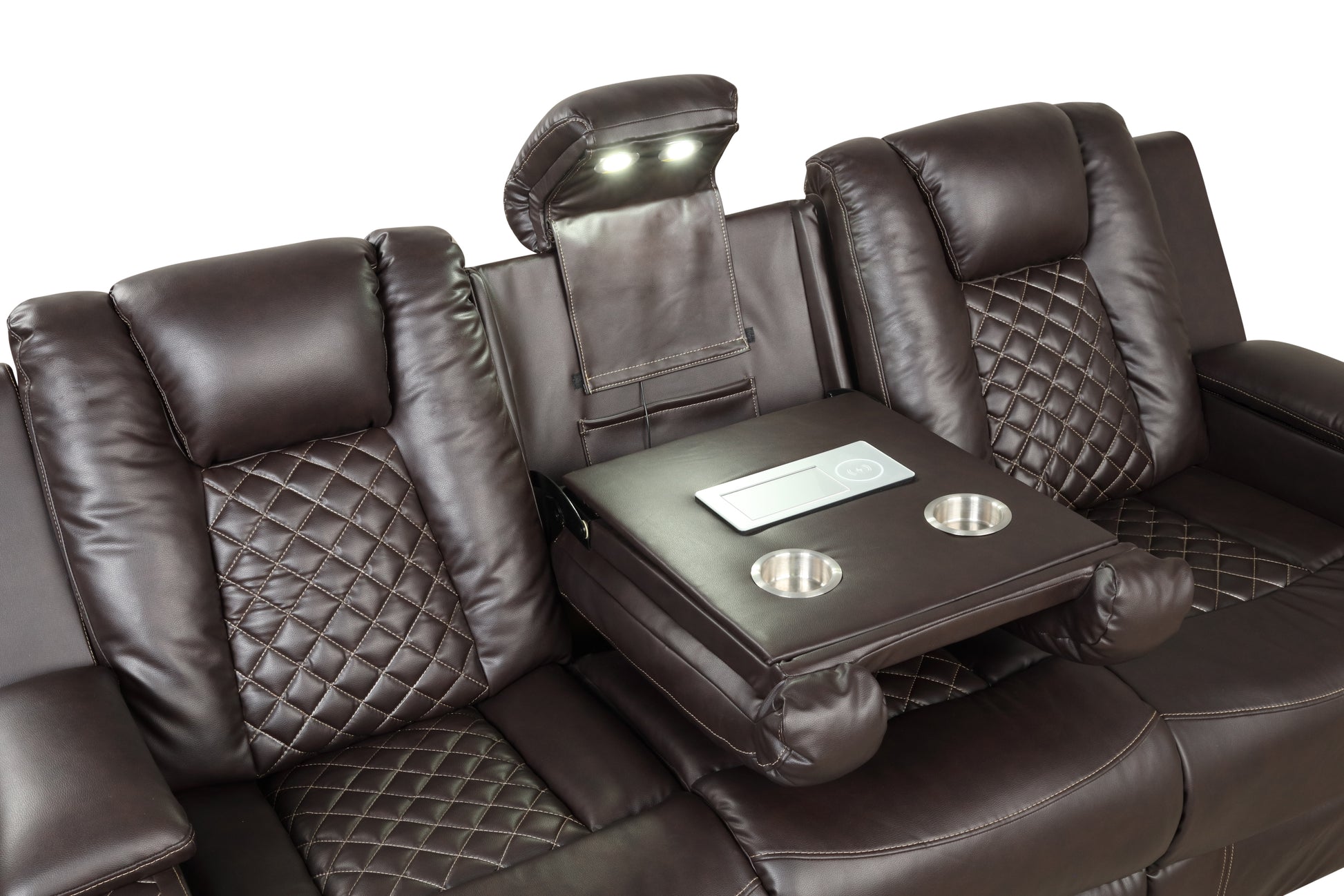 Benz LED & Power Recliner 3 PC Made With Faux Leather brown-faux leather-metal-primary living