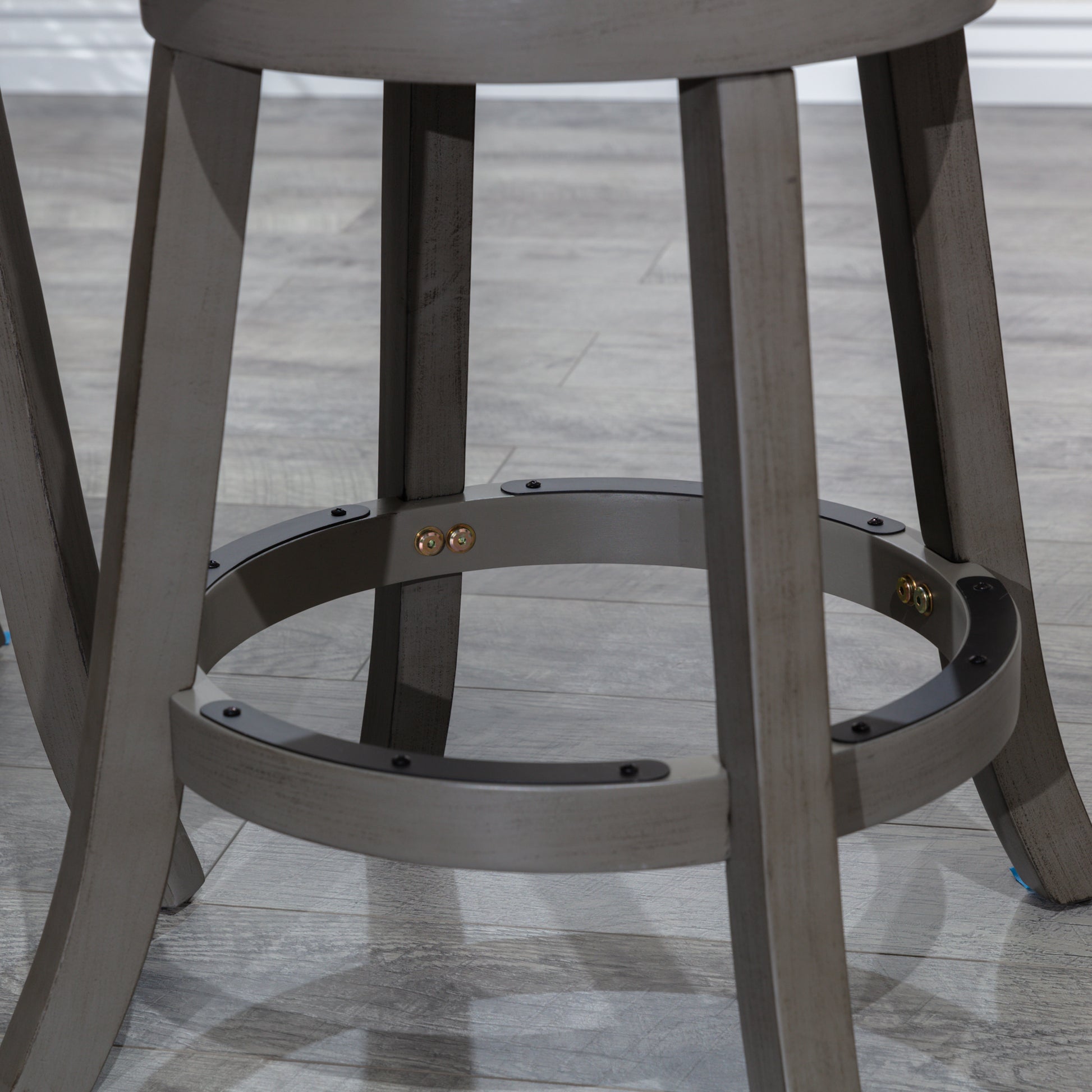 24" Counter Stool, Weathered Gray Finish, French Gray gray-bonded leather