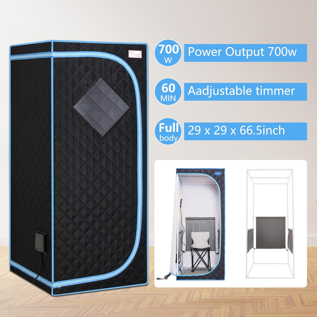 Portable Full Size Black Infrared Sauna tent