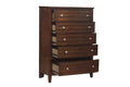 Dark Cherry Finish 1pc Chest of 5x Drawers Satin brown mix-bedroom-transitional-wood