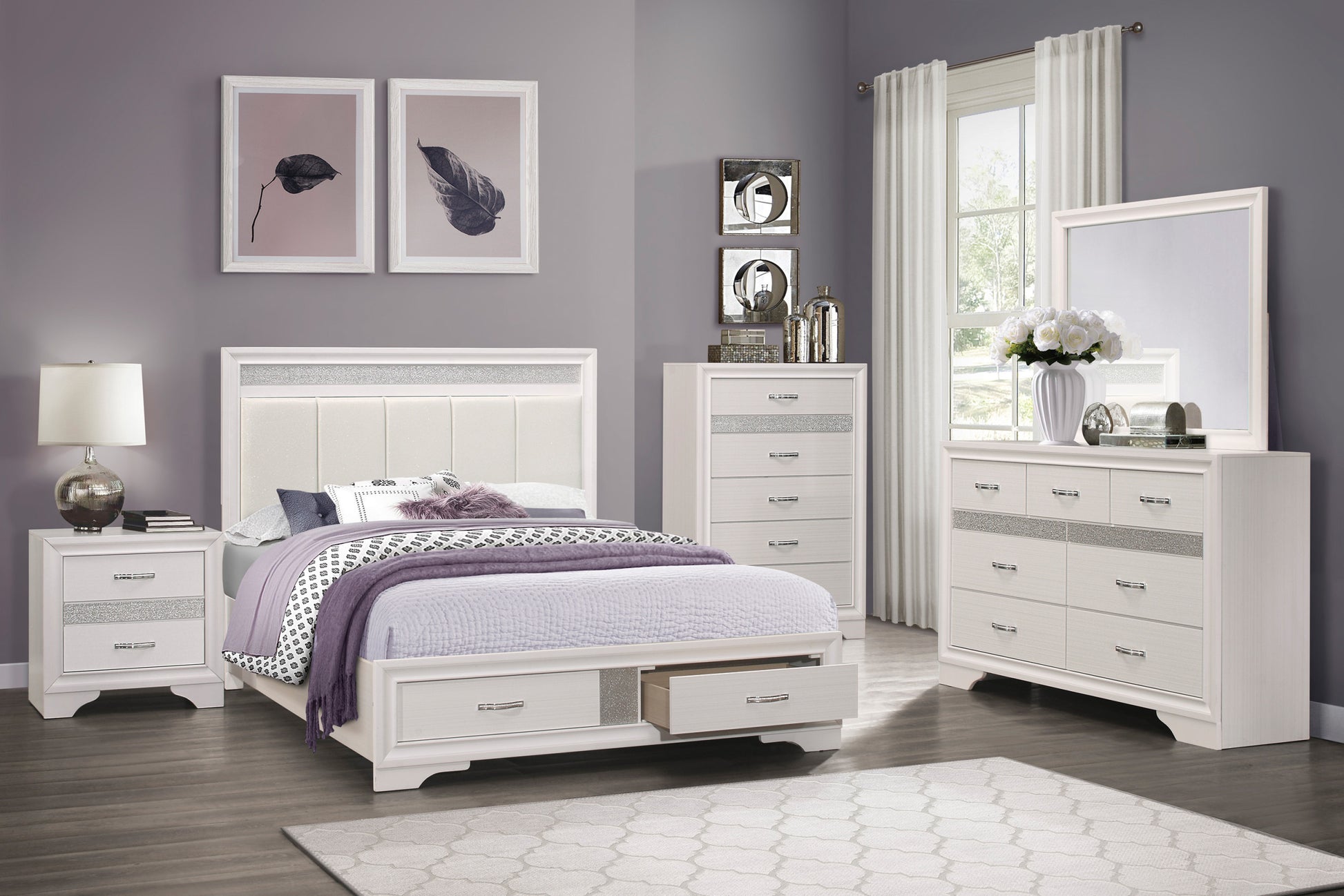 Modern Glam Dresser of 7 Drawers White and Silver silver+white-bedroom-contemporary-modern-wood