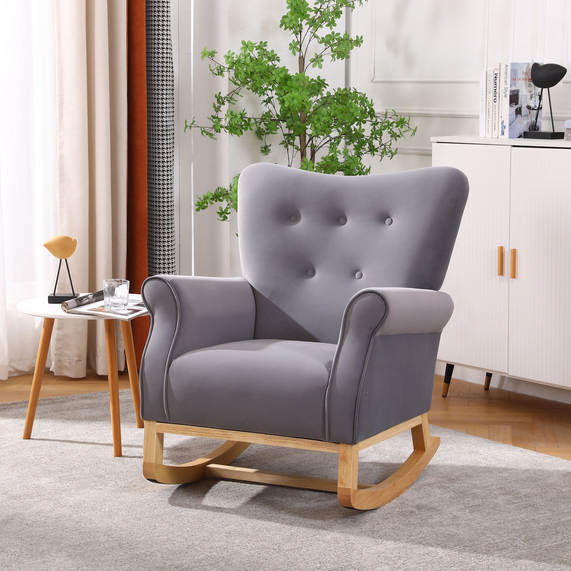 Modern Rocking Chair, Upholstered Accent Chair for grey-foam-velvet