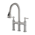 Double Handle Bridge Kitchen Faucet With Pull Down brushed nickel-stainless steel