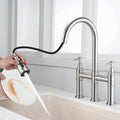 Double Handle Bridge Kitchen Faucet With Pull Down brushed nickel-stainless steel