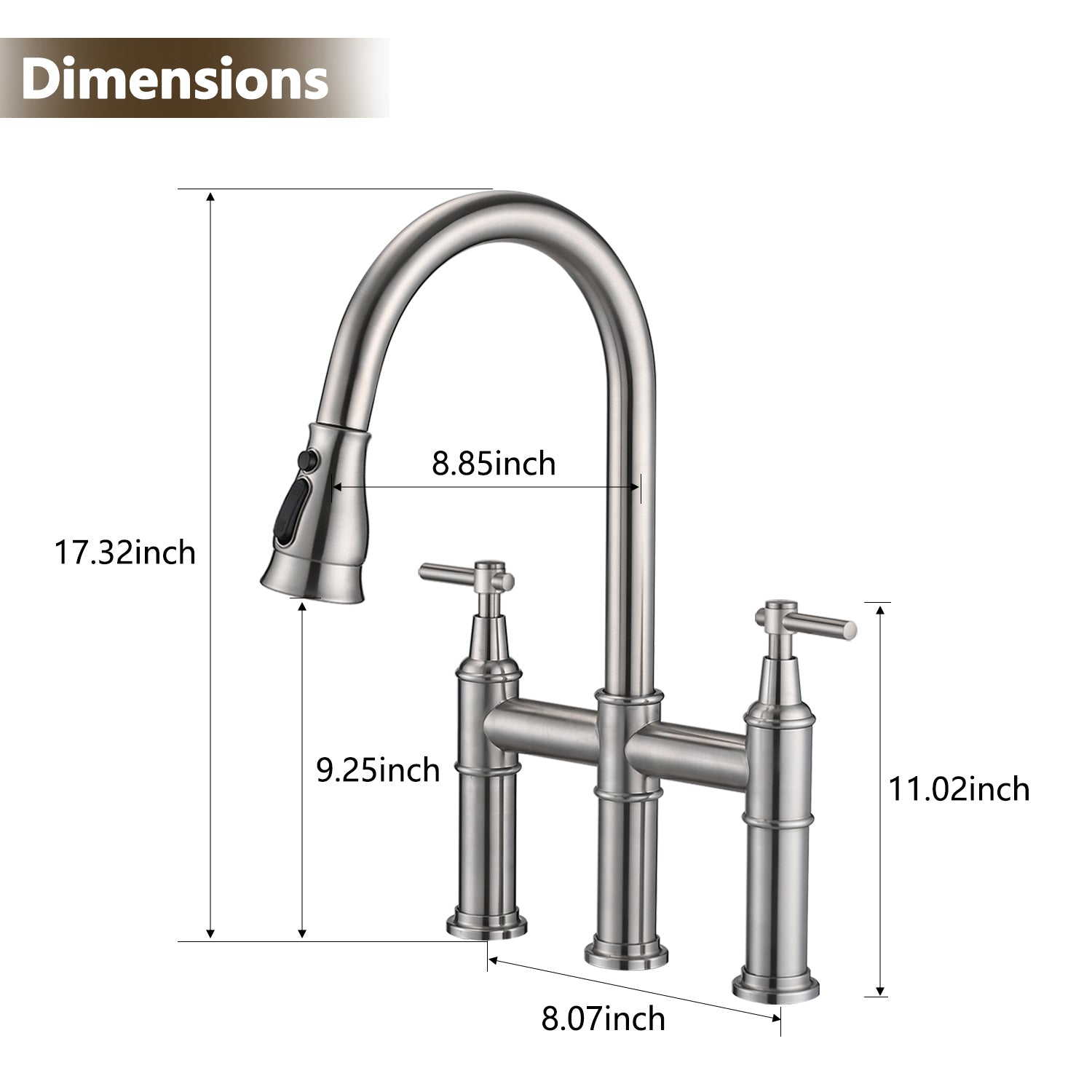 Double Handle Bridge Kitchen Faucet With Pull Down brushed nickel-stainless steel