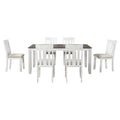 Retro Style 7 Piece Dining Table Set with brown+white-solid wood