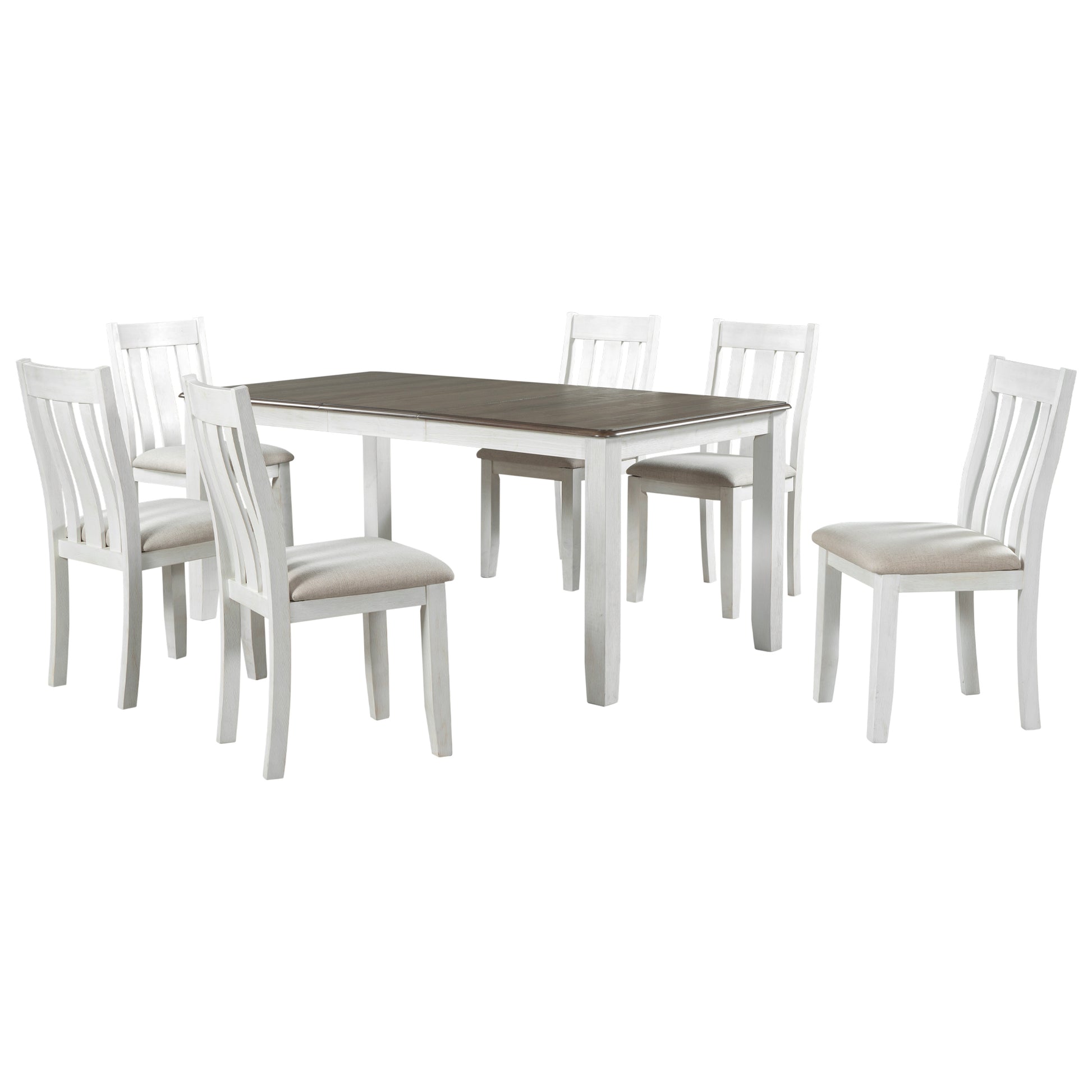 Retro Style 7 Piece Dining Table Set with brown+white-solid wood