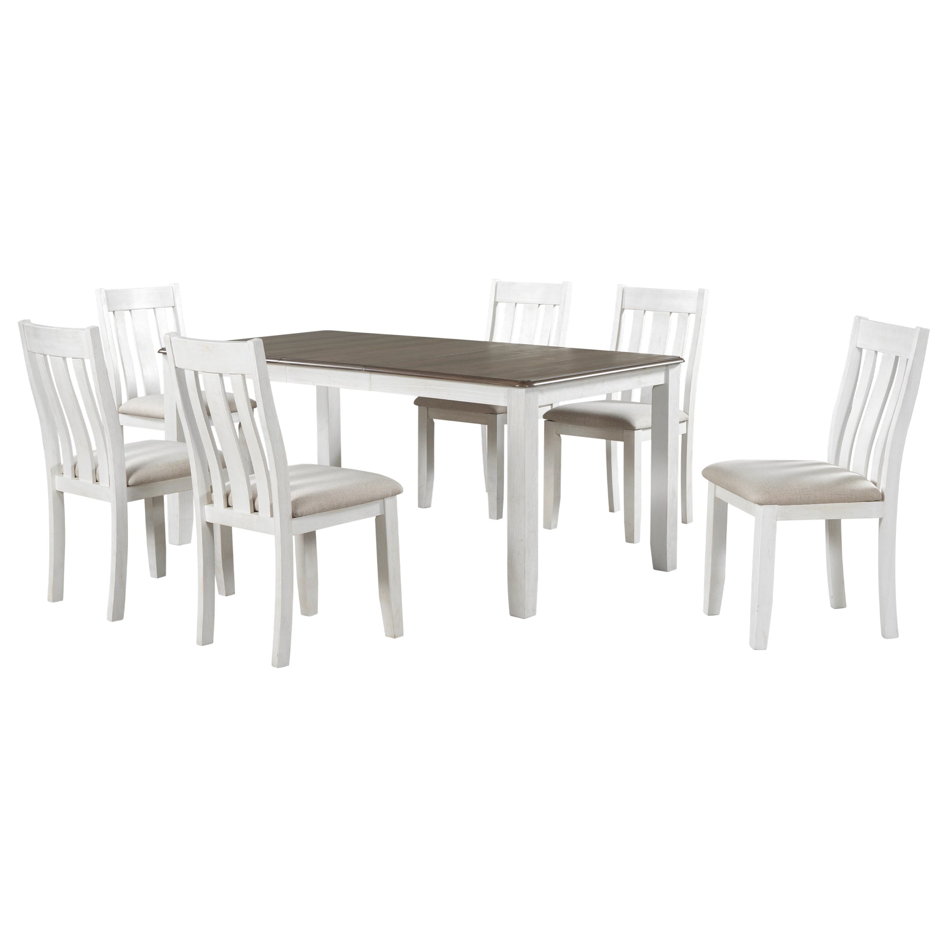 Retro Style 7 Piece Dining Table Set with brown+white-solid wood