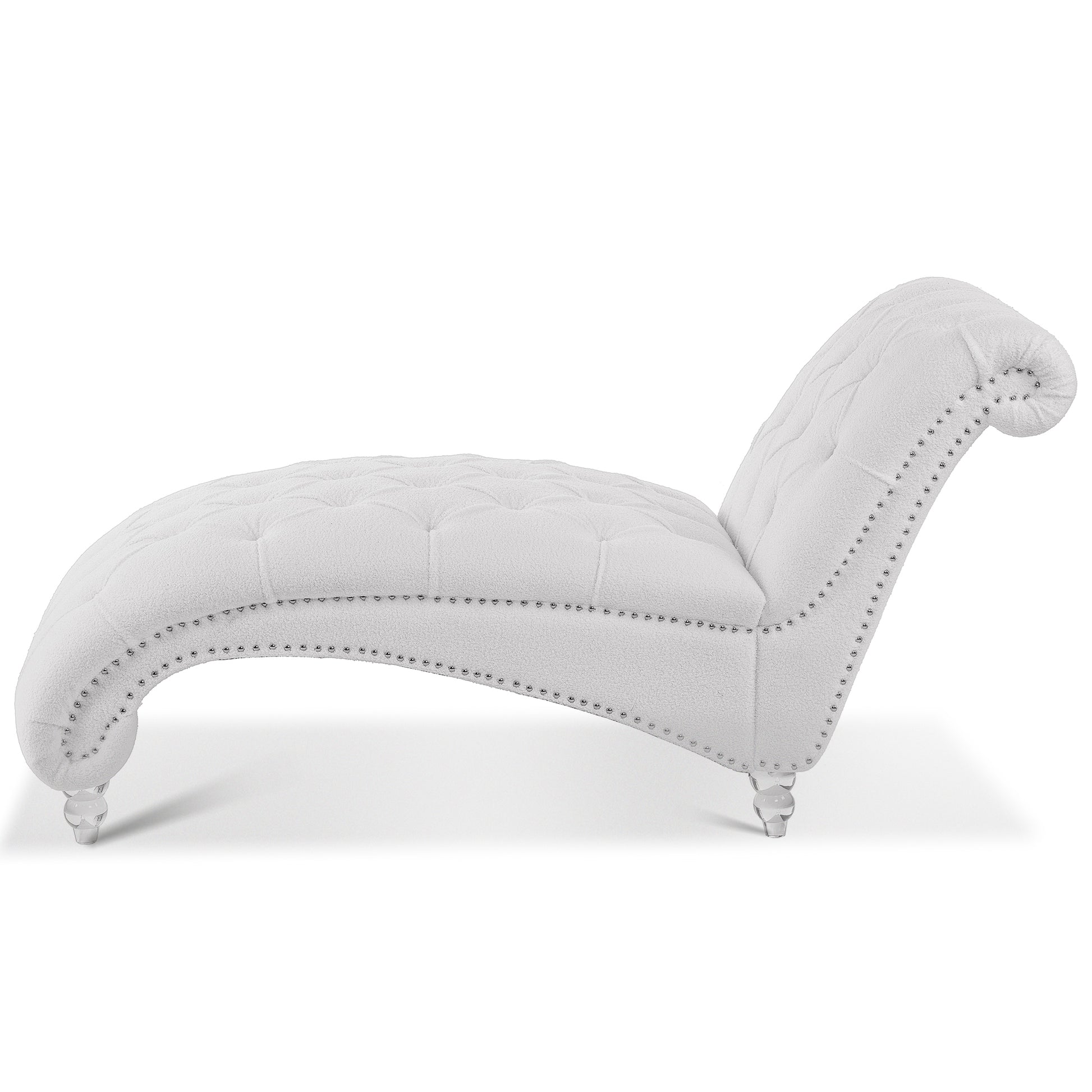 Tufted Armless Chaise Lounge - White Fabric
