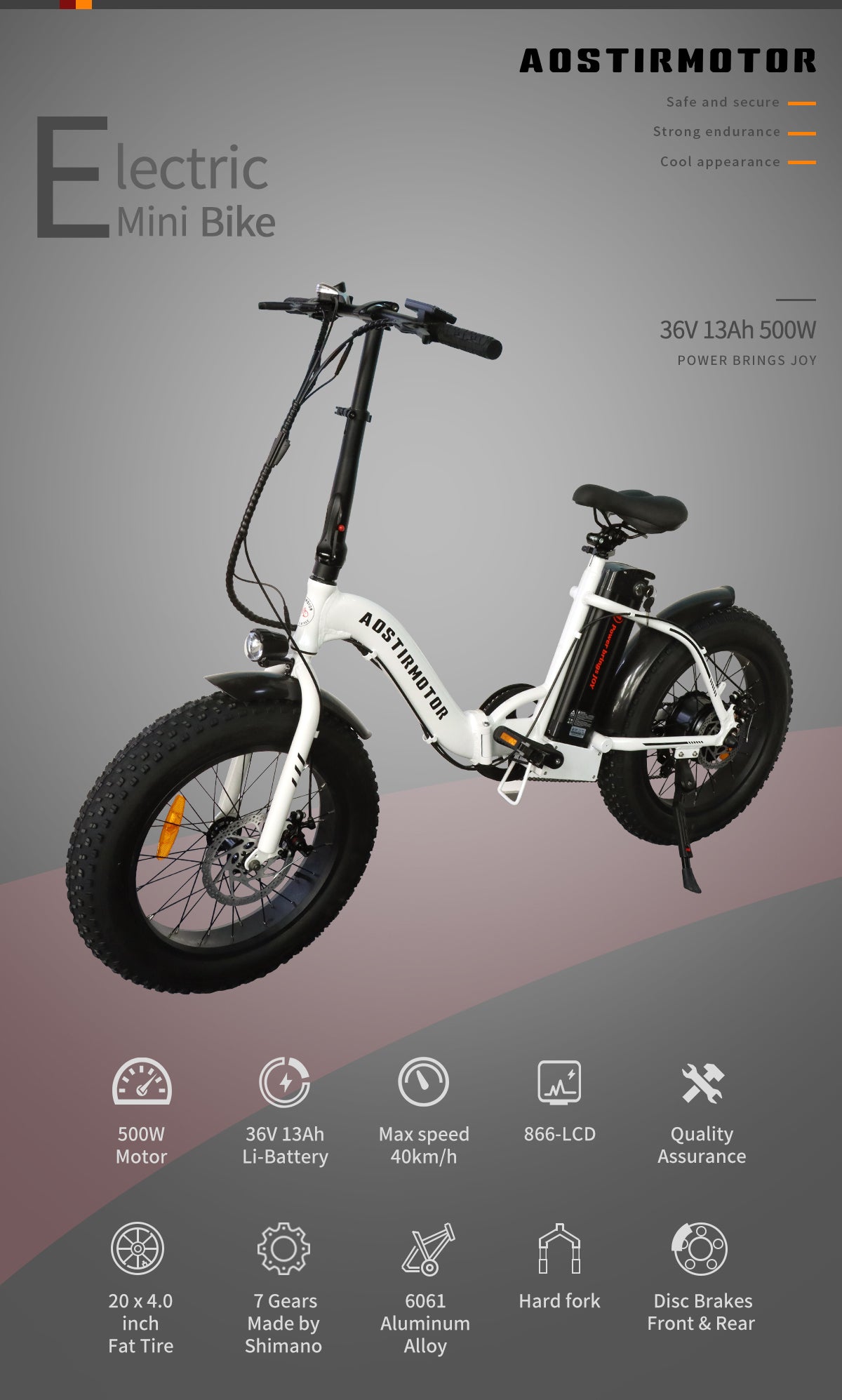 AOSTIRMOTOR G20 Folding Electric Bike Ebike Bicycle white-aluminium