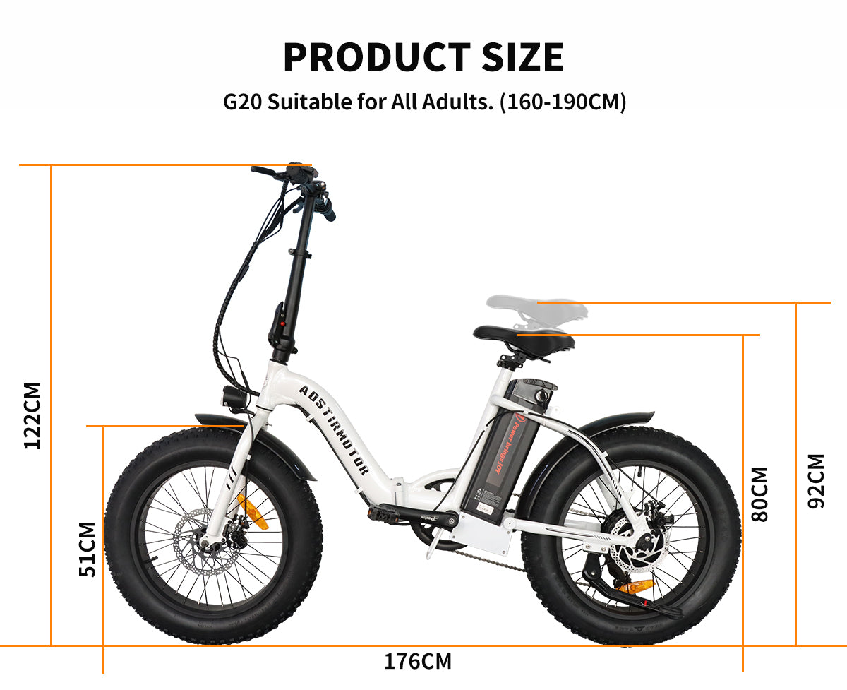 AOSTIRMOTOR G20 Folding Electric Bike Ebike Bicycle white-aluminium