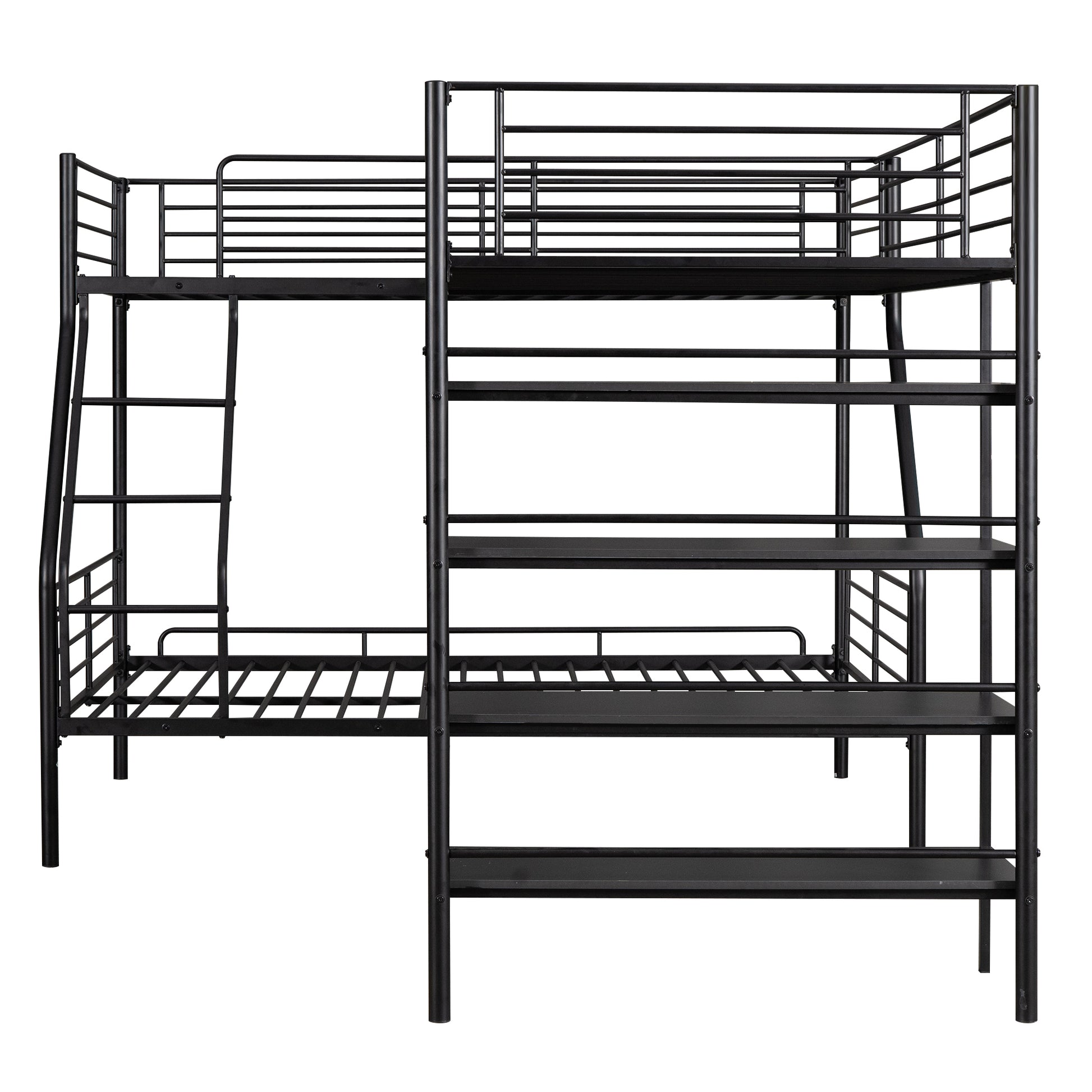 L Shaped Metal Twin Over Full Bunk Bed And Twin