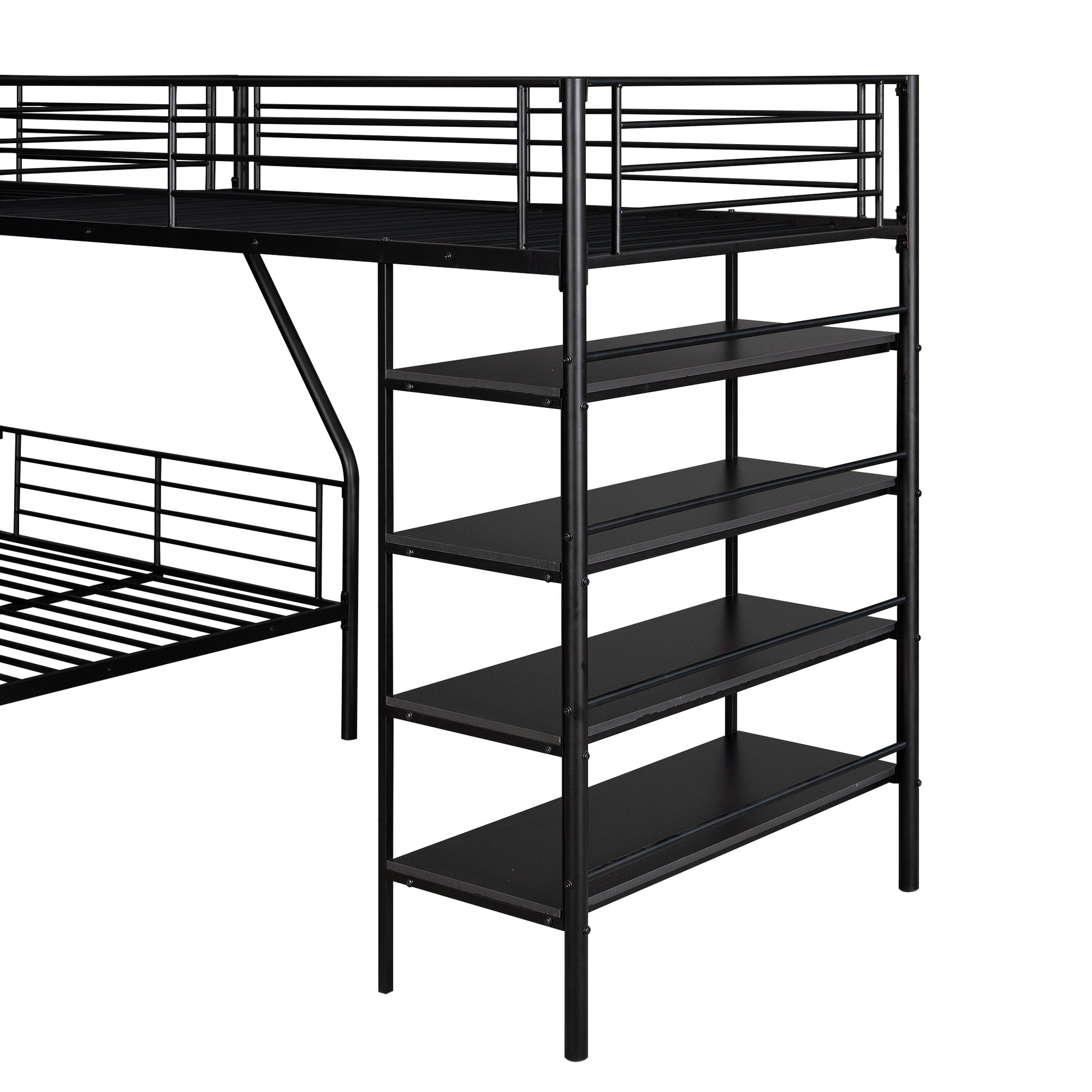 L Shaped Metal Twin Over Full Bunk Bed And Twin