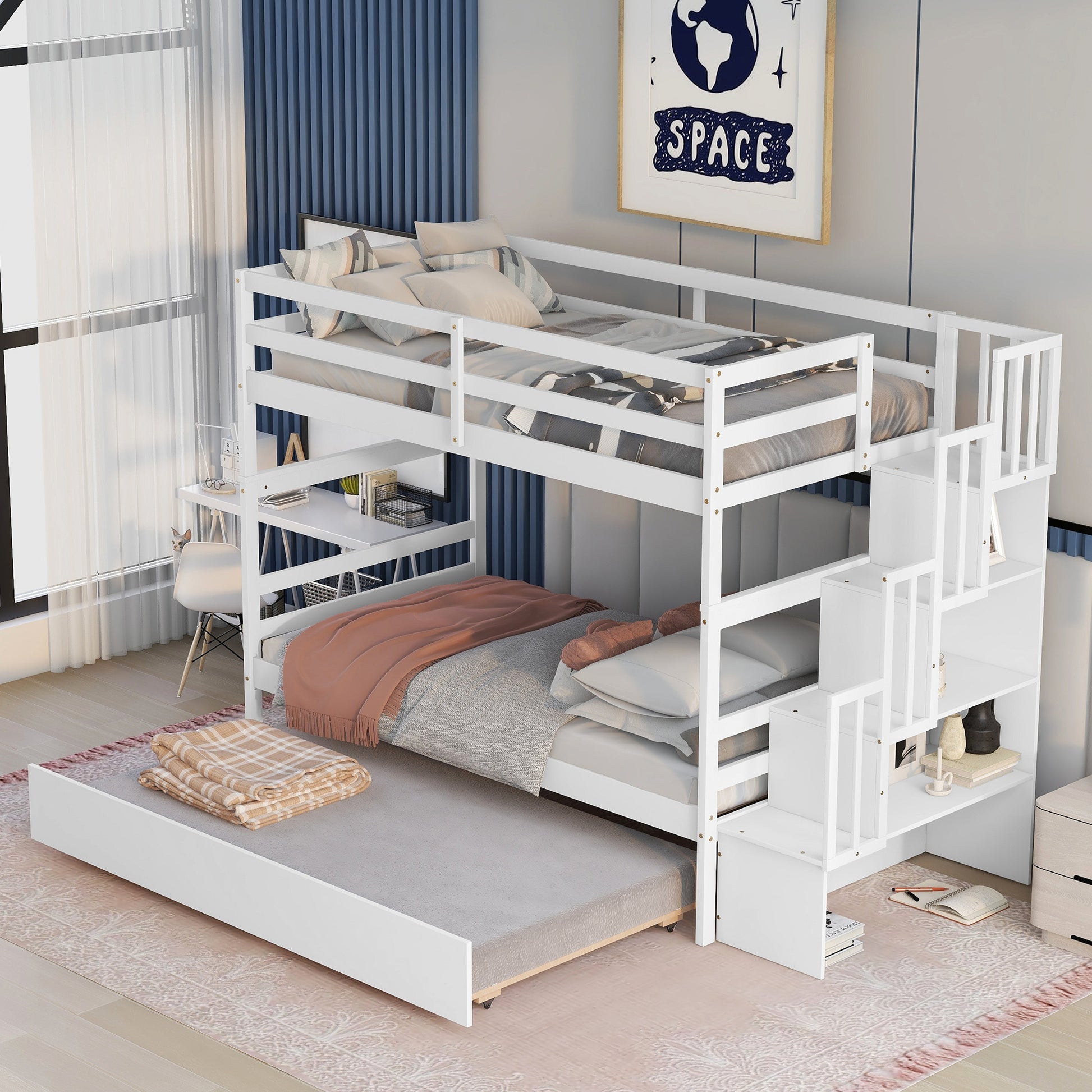 Twin Over Twin Bunk Beds With Twin Trundle And -