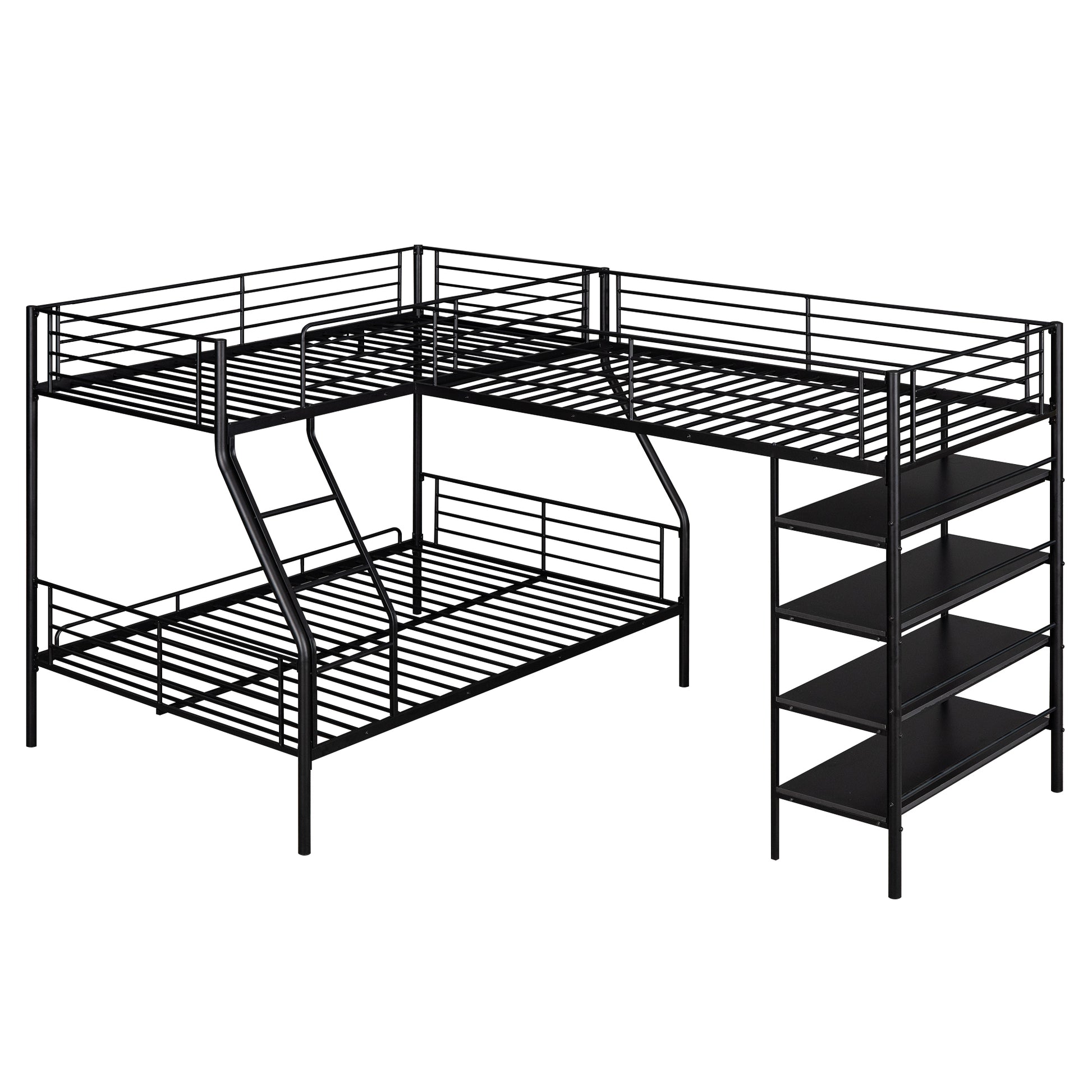 L Shaped Metal Twin Over Full Bunk Bed And Twin