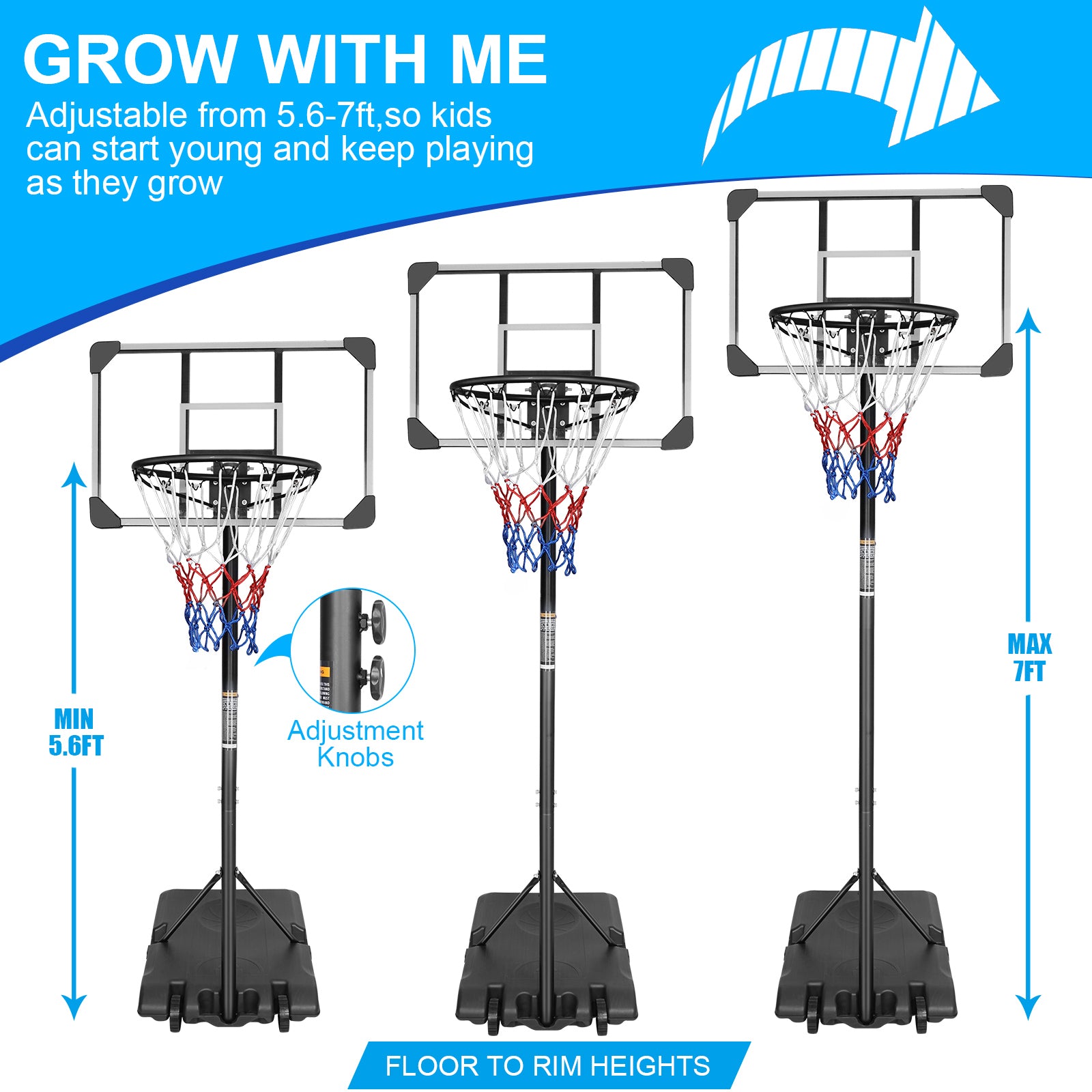 Portable Basketball Goal System with Stable Base and transparent-sporty-iron