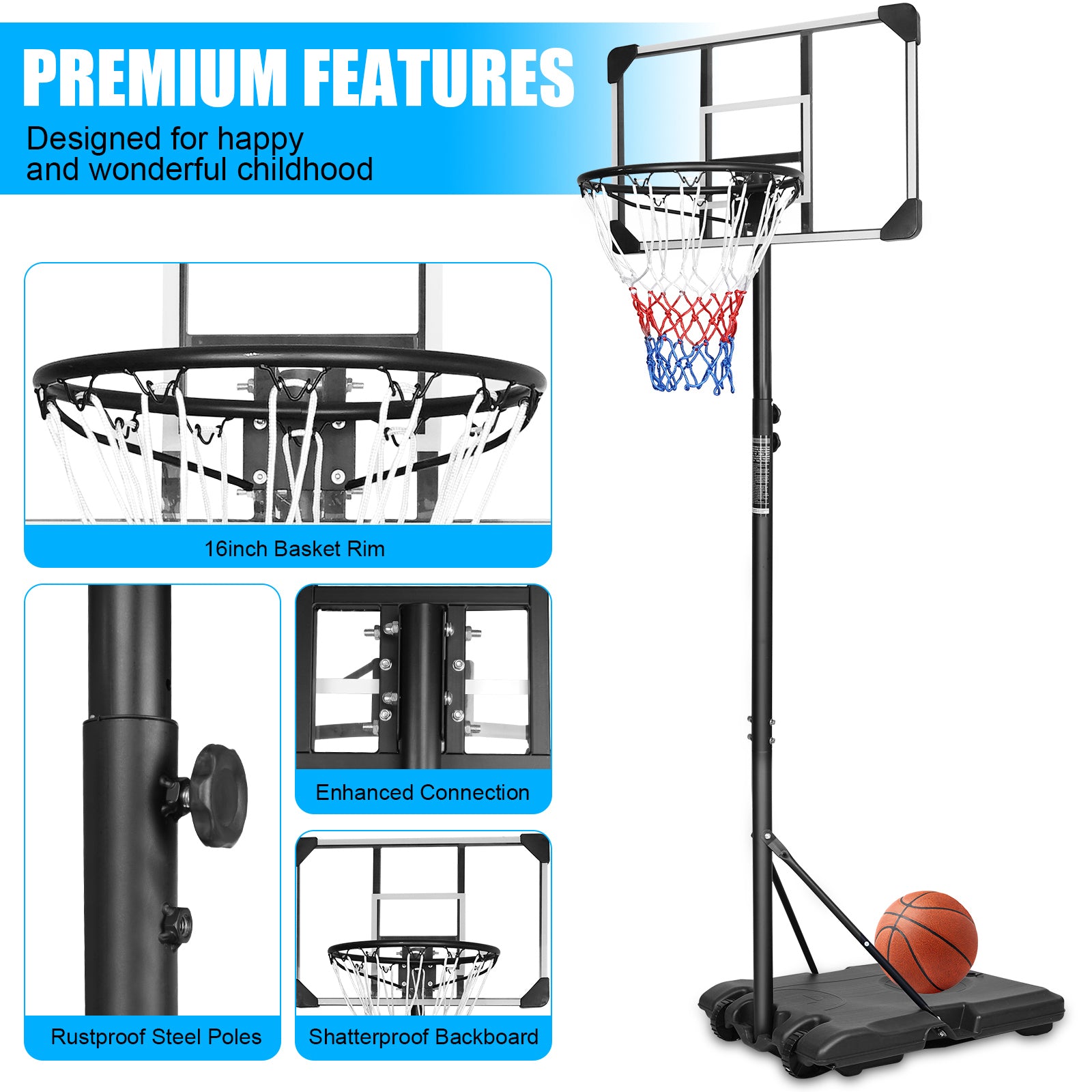 Portable Basketball Goal System with Stable Base and transparent-sporty-iron