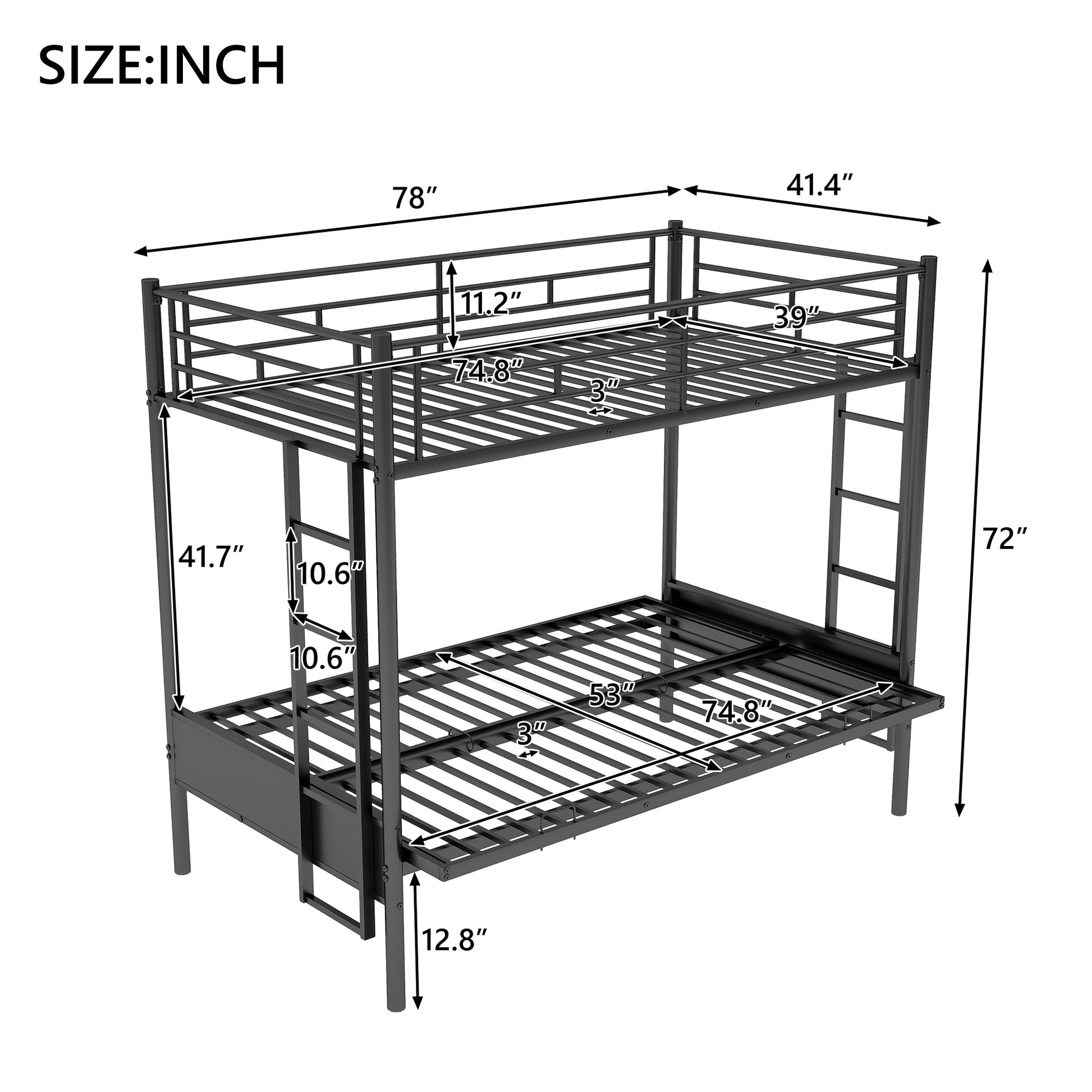 Twin Over Full Metal Bunk Bed, Multi