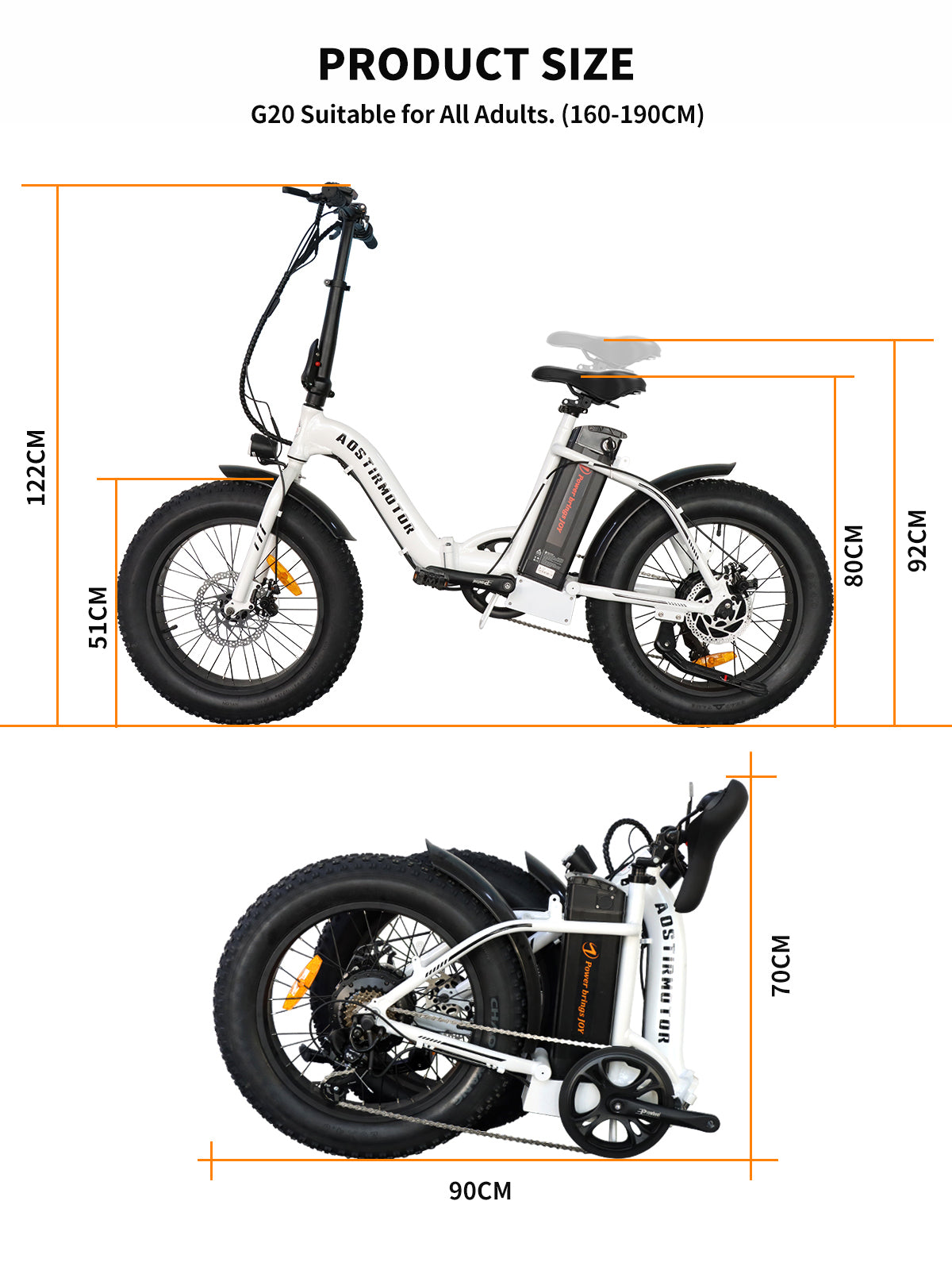 AOSTIRMOTOR G20 Folding Electric Bike Ebike Bicycle white-aluminium