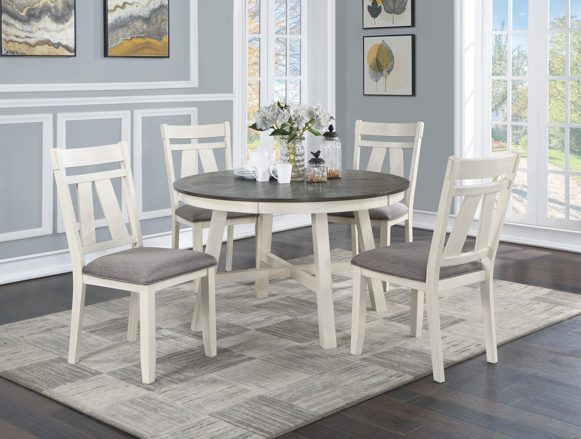 Dining Room Furniture Set of 2 Chairs Gray Fabric