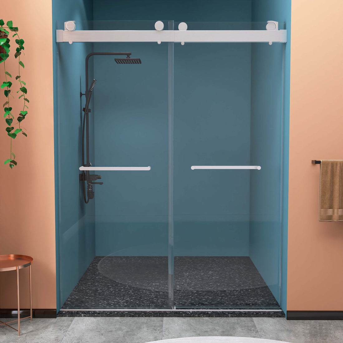 Frameless Double Sliding Shower, 57" 60" Width, 79" brushed nickel-glass