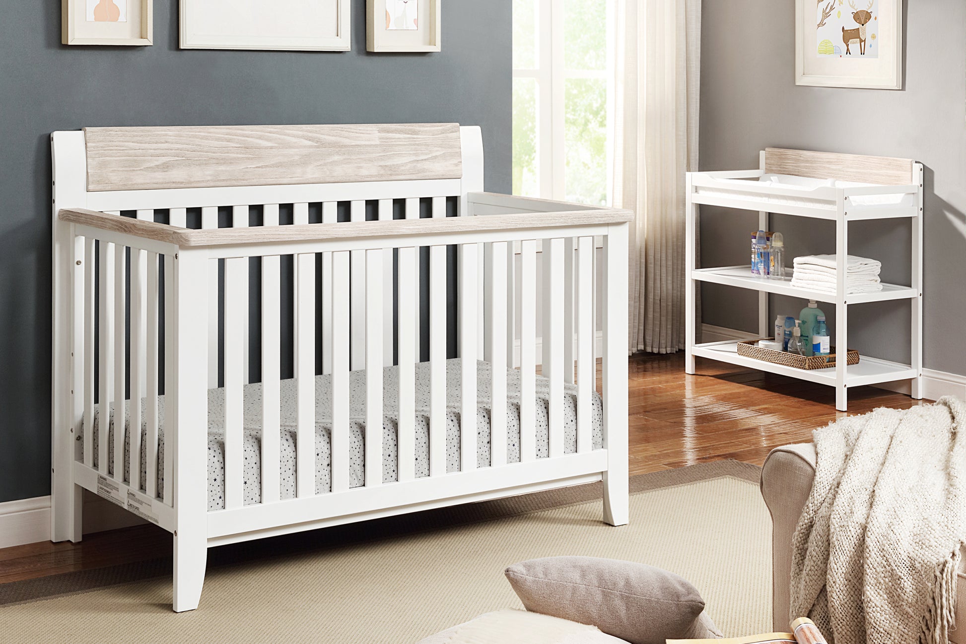 Hayes 4 in 1 Convertible Crib White Natural white-solid wood