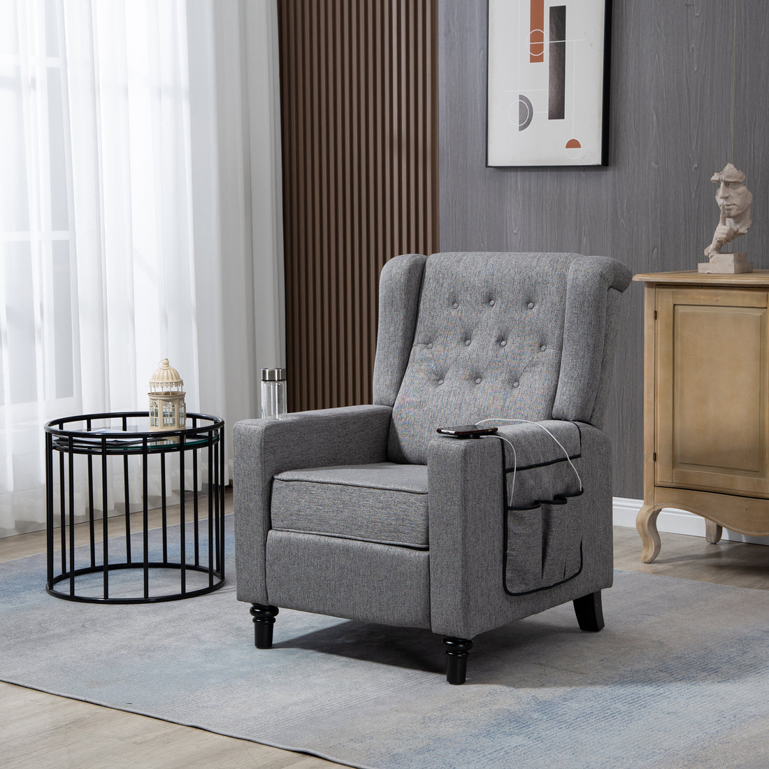 Arm Pushing Recliner Chair, Modern Button Tufted