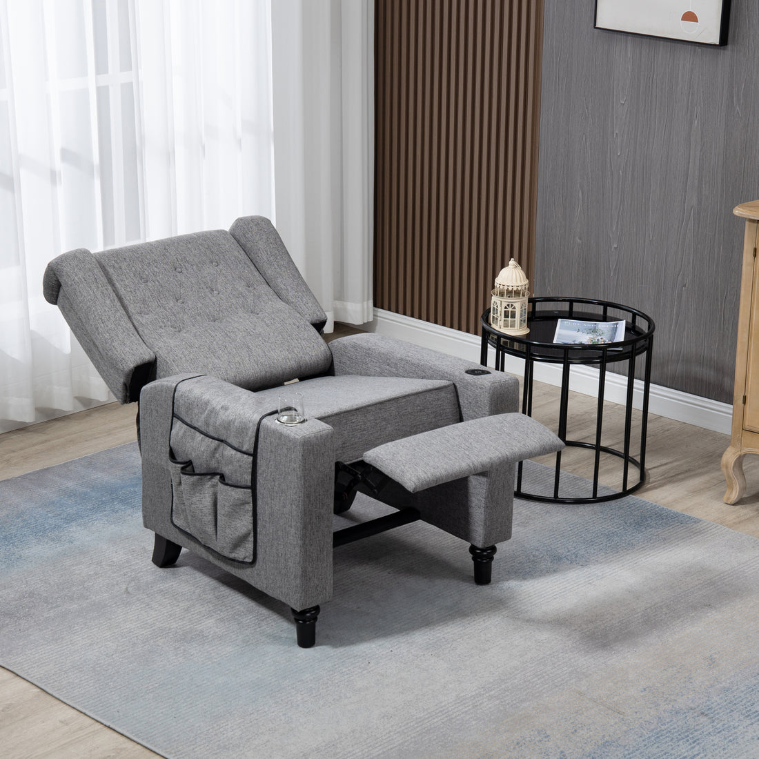 Arm Pushing Recliner Chair, Modern Button Tufted