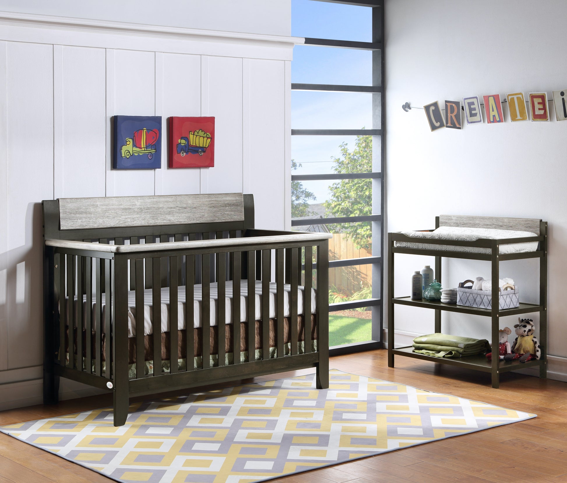 Hayes 4 in 1 Convertible Crib Coffee Weathered Stone coffee-solid wood