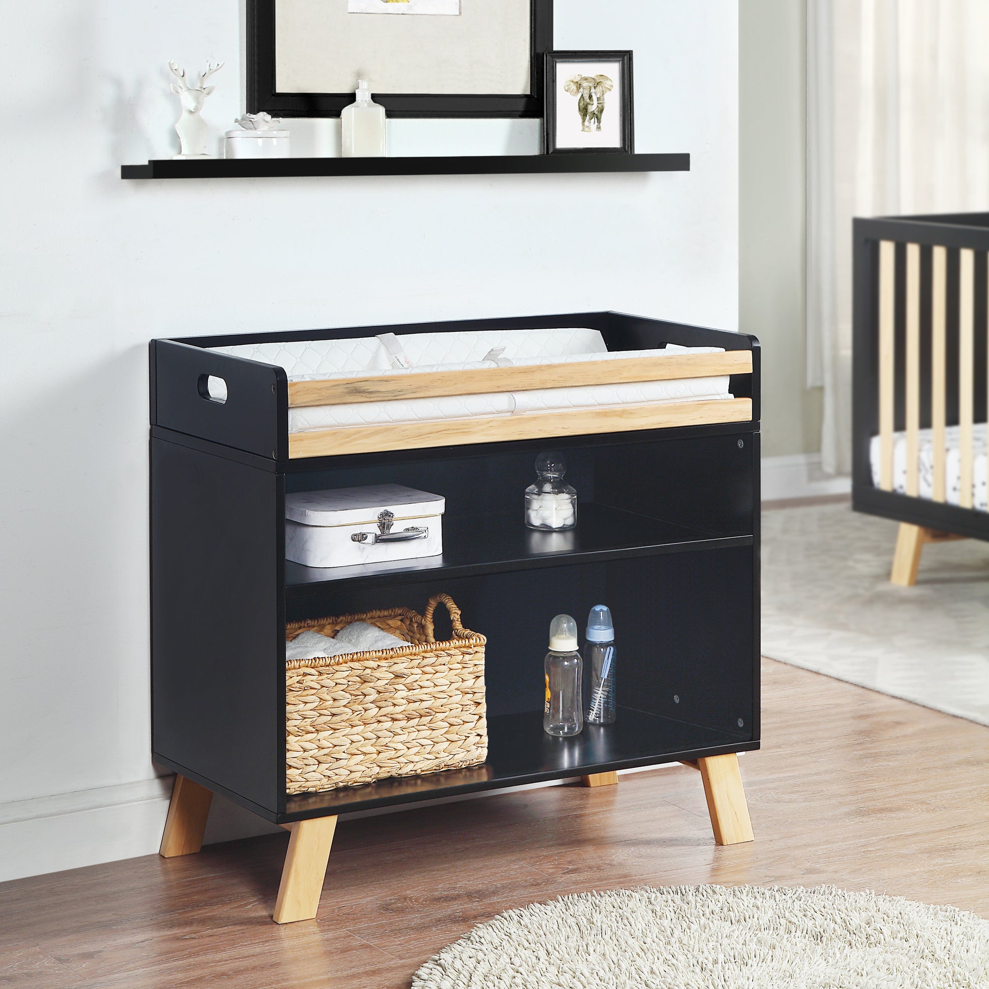 Livia Multi Purpose Changing Table Black Natural black-solid wood