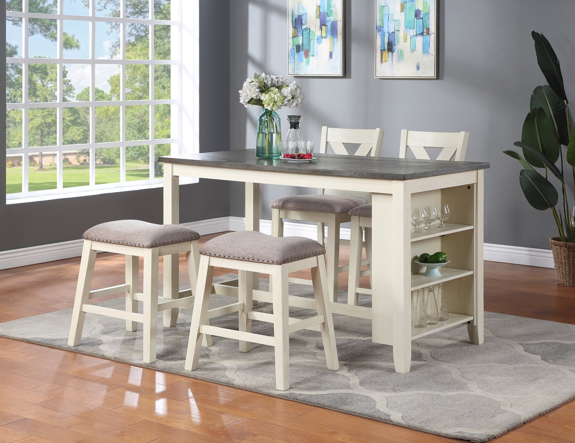 Modern Casual 1pc Counter Height High Dining Table w off white-white-dining